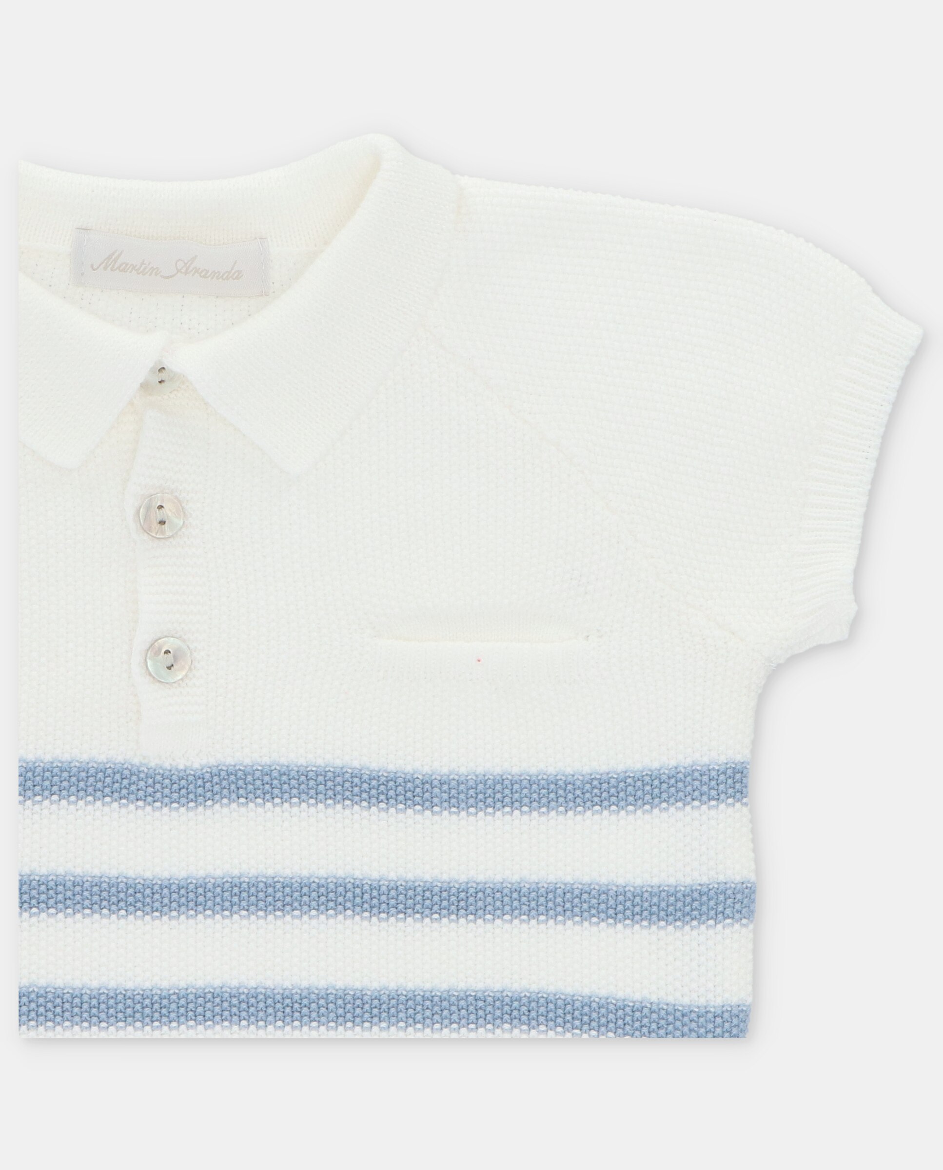 Camisola para Bebé de Manga Curta Às Riscas e Gola Polo Martín Aranda Azul-claro-3