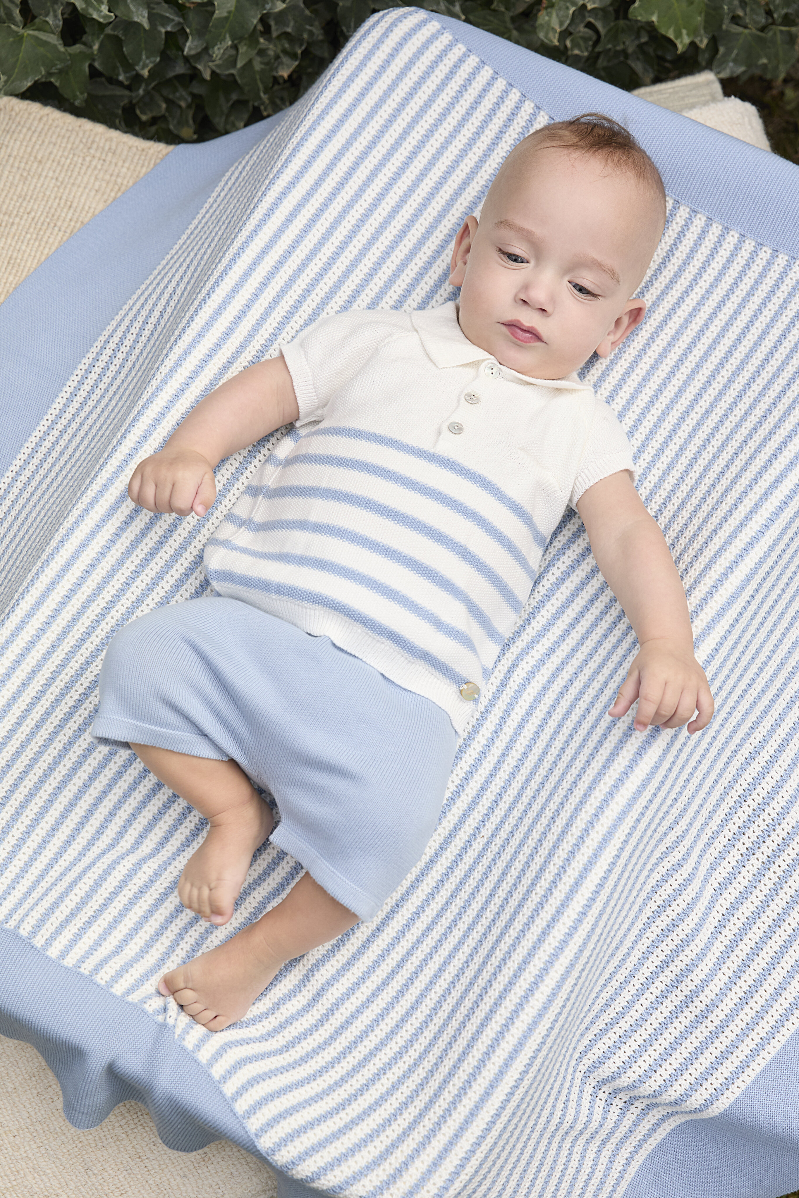 Camisola Infantil de Manga Curta Às Riscas e Gola Polo Martín Aranda Azul-claro-4