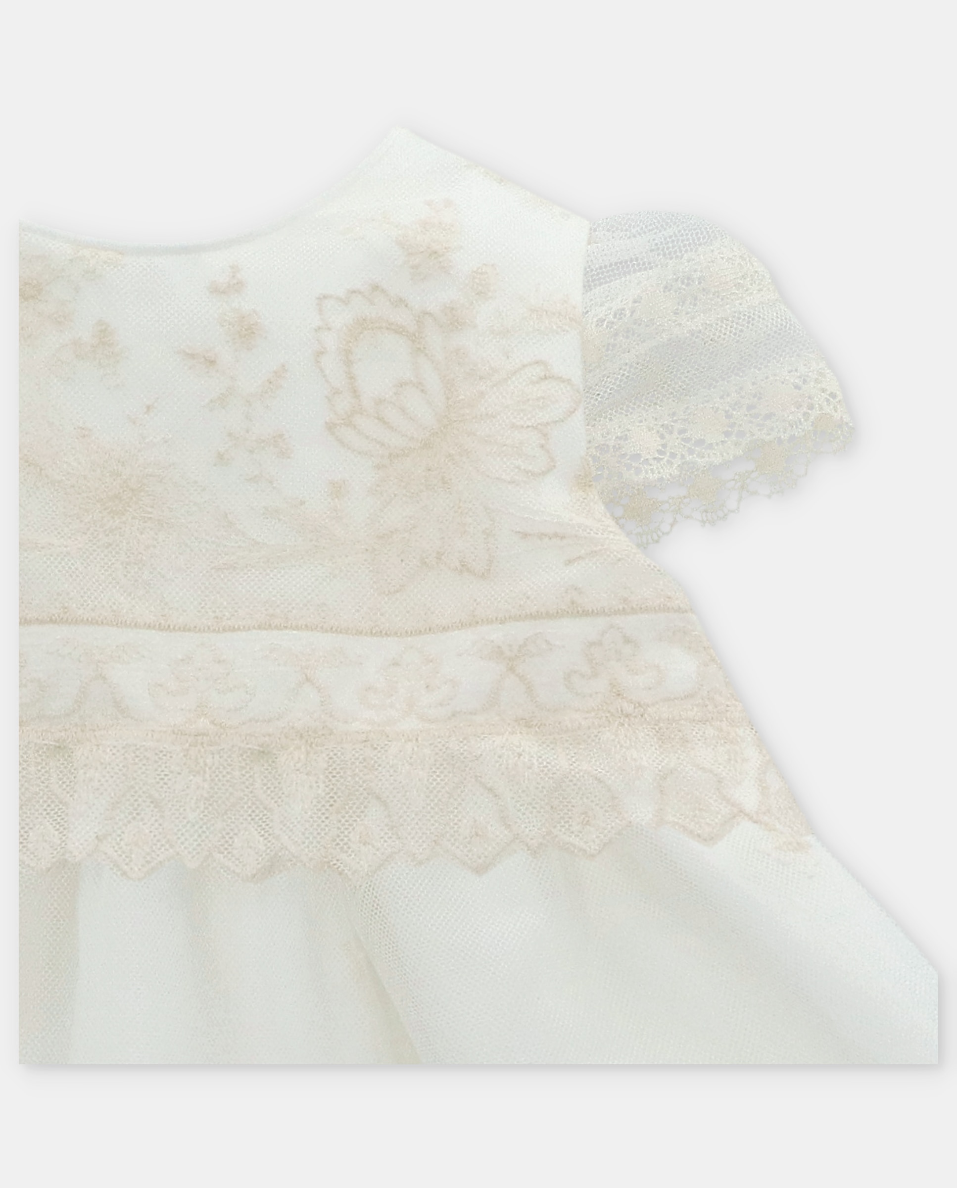 Conjunto para Bebé de Vestido em Tecido e Tule Bordado com Cueca Martín Aranda Natural-3
