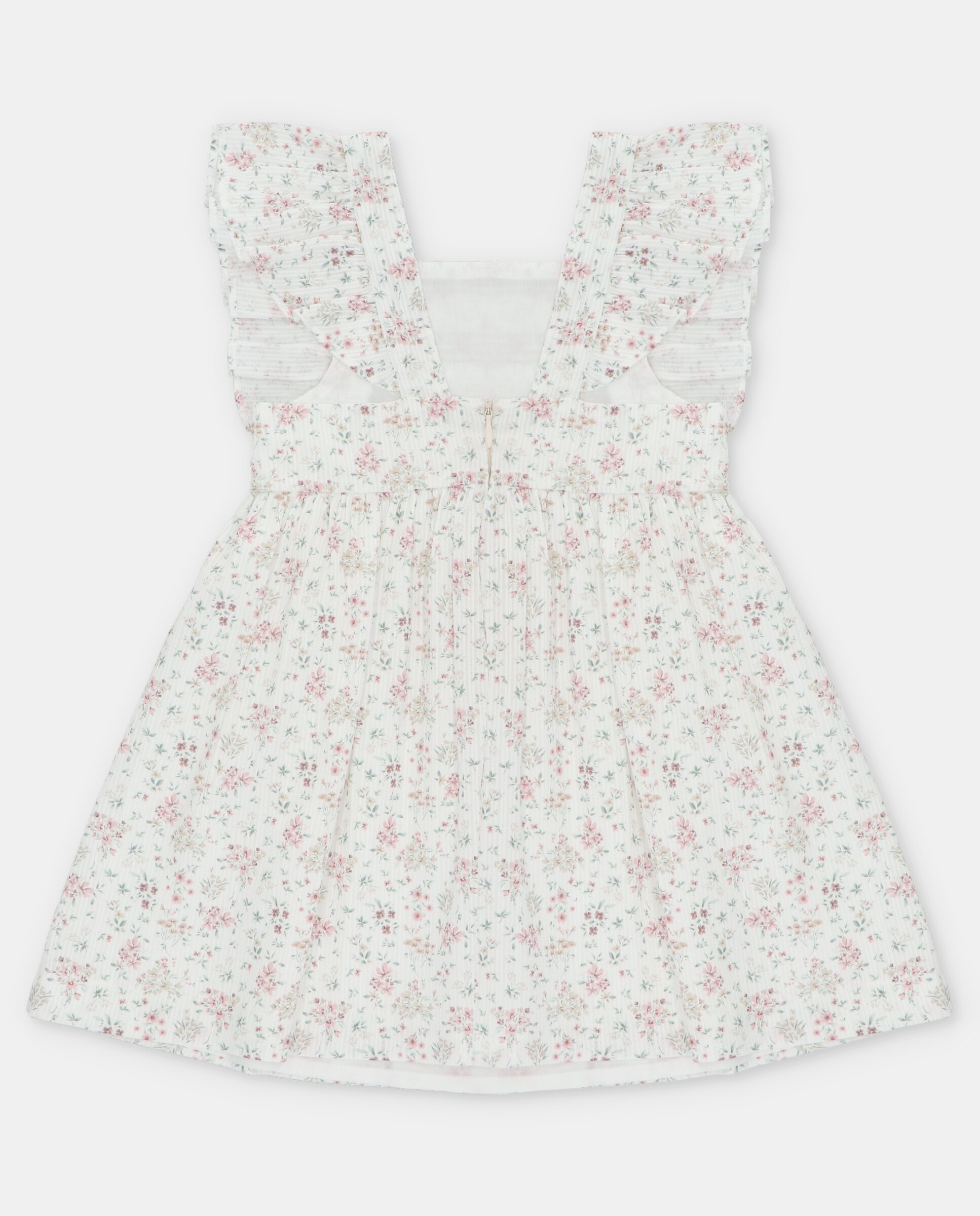 Vestido Infantil com Microestampado de Flores Martín Aranda Branco-2