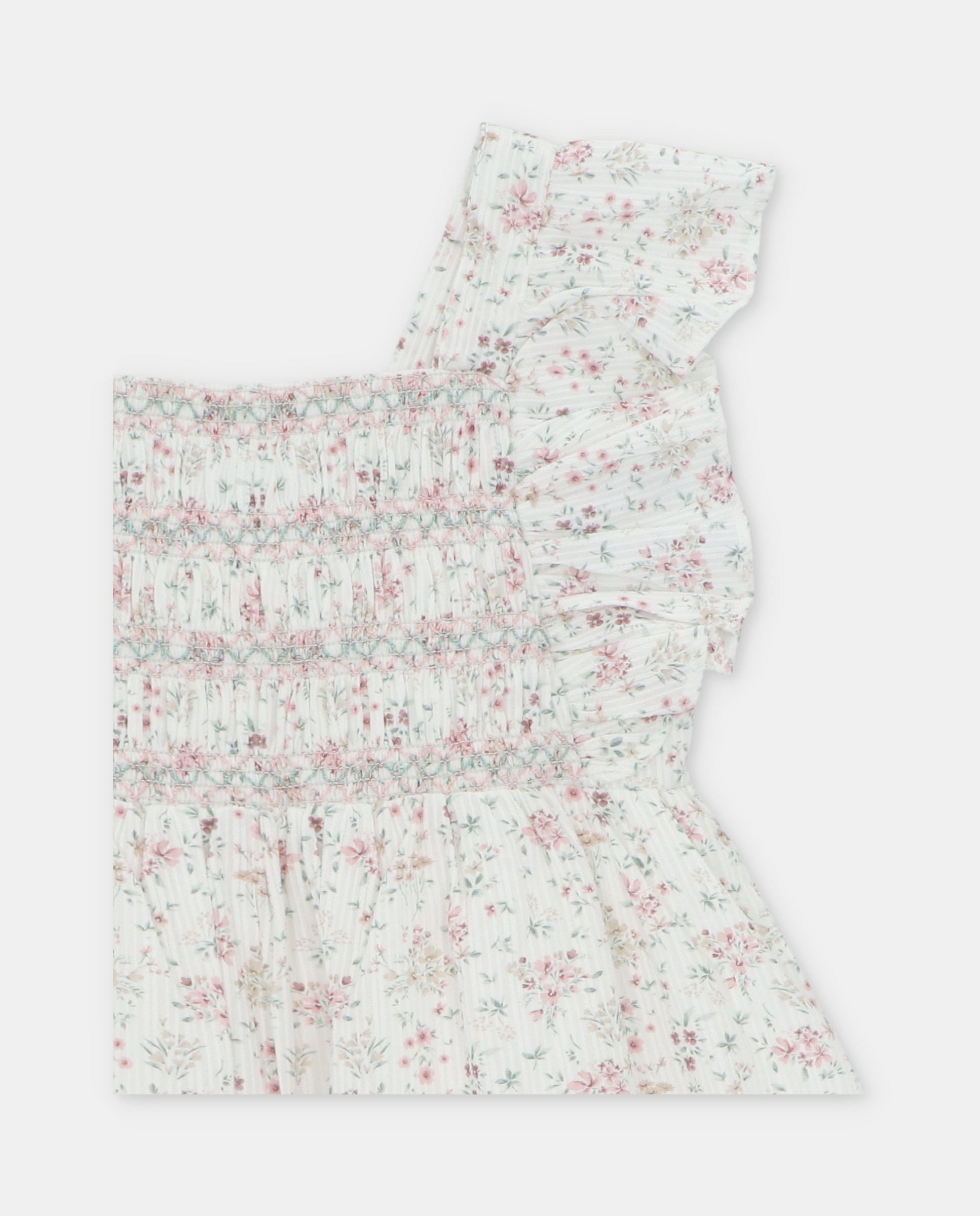 Vestido Infantil com Microestampado de Flores Martín Aranda Branco-3