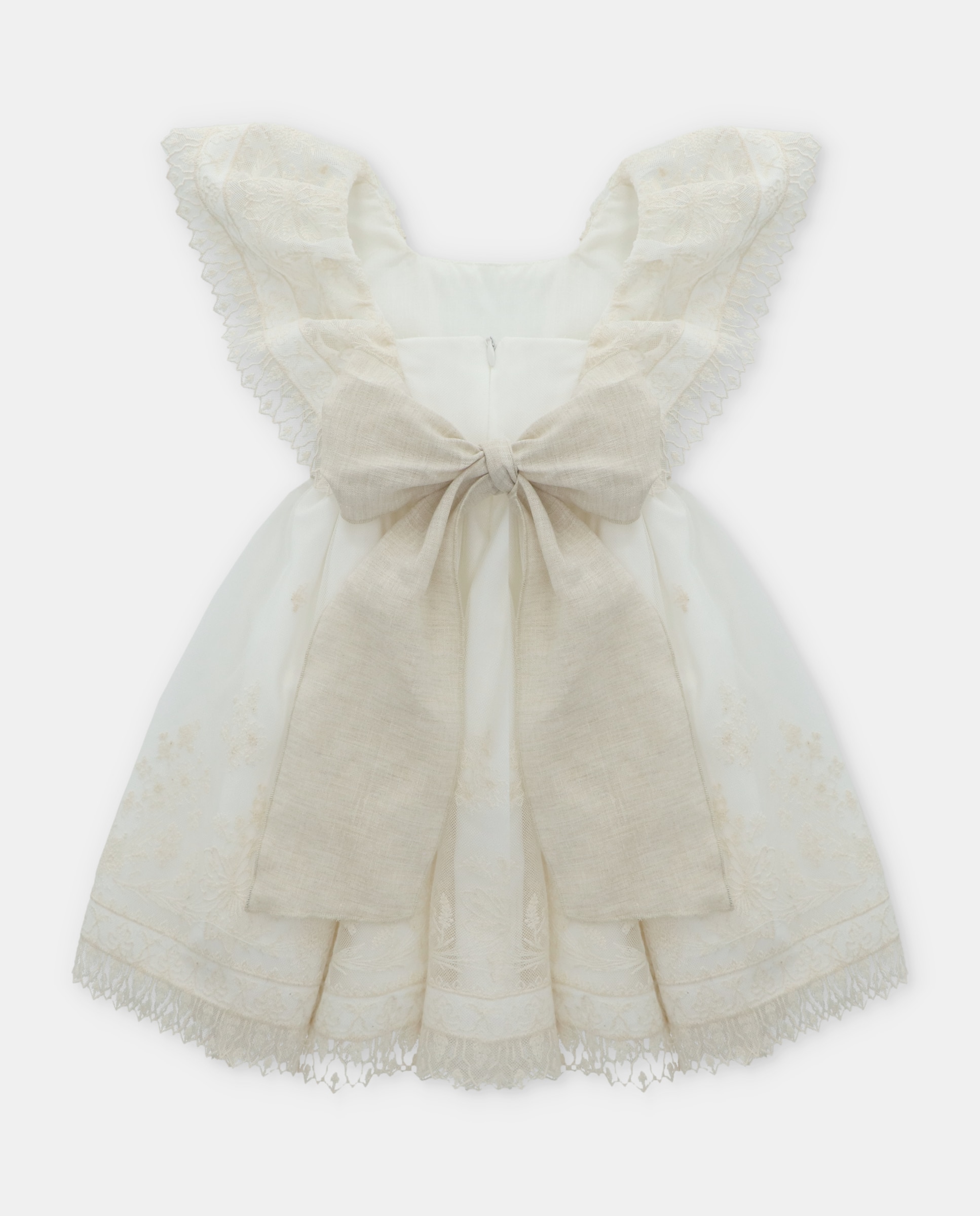 Vestido para Bebé com Tule Bordado com Bodoques e Cinto Martín Aranda Branco-2