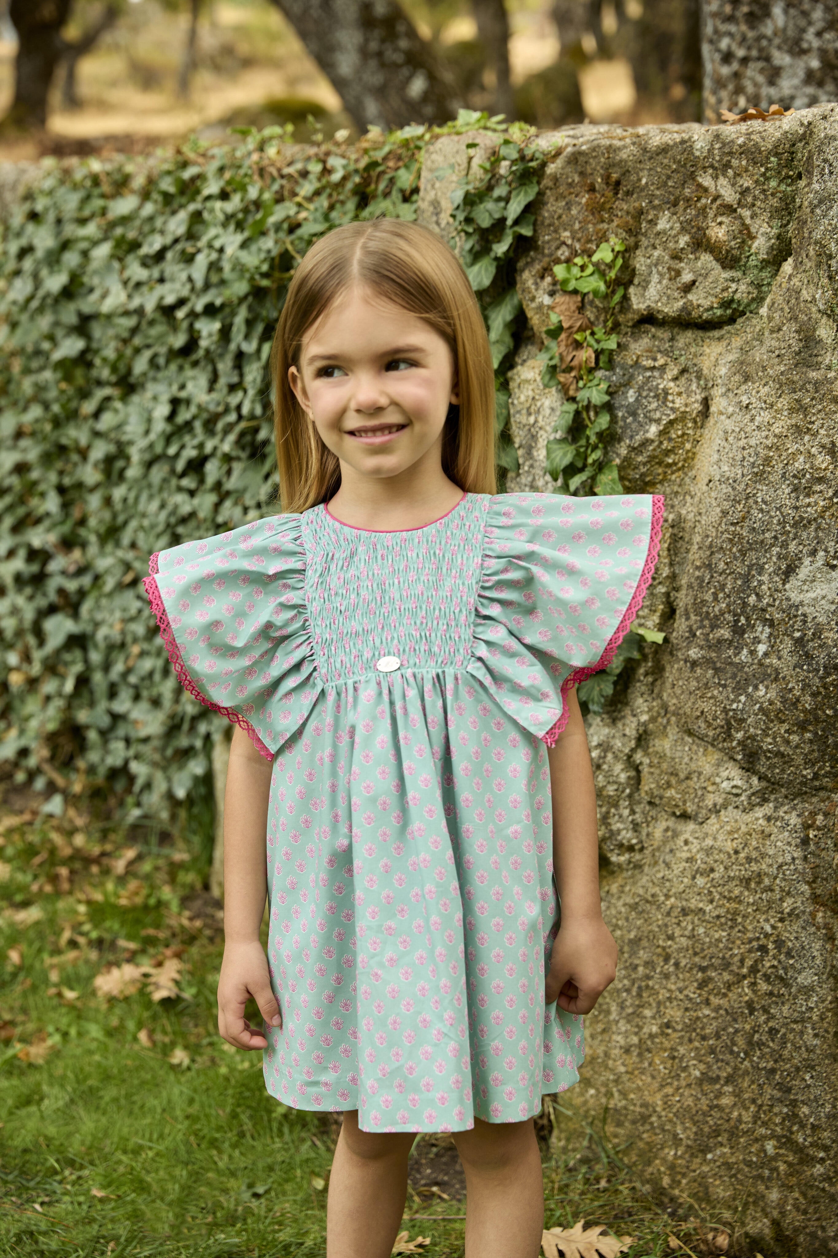 Vestido Infantil com Folhos e Estampado de Fantasia Martín Aranda Azul-claro-4