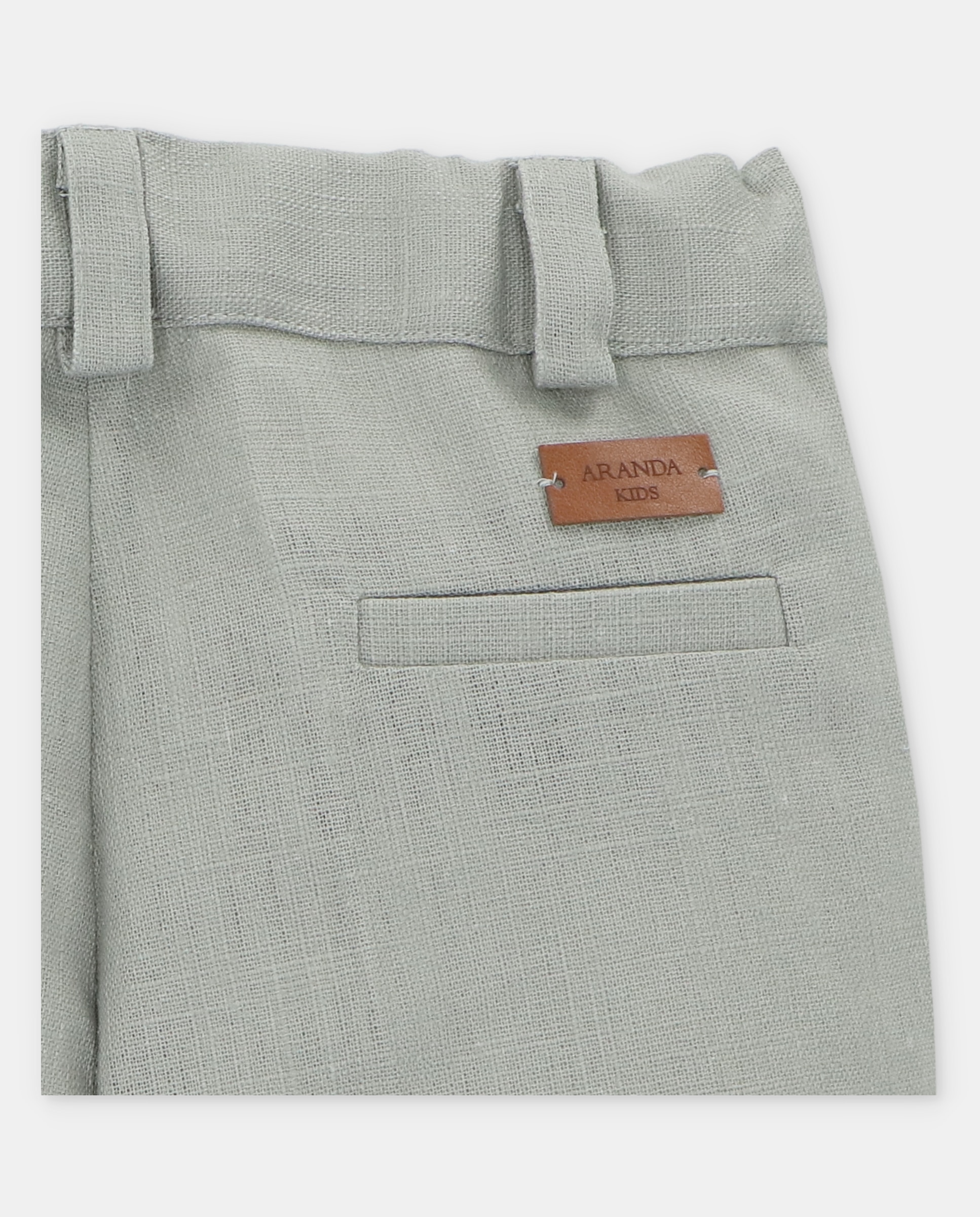 Bermudas Infantil de Linho com Bolsos Martín Aranda Verde-acinzentado-3