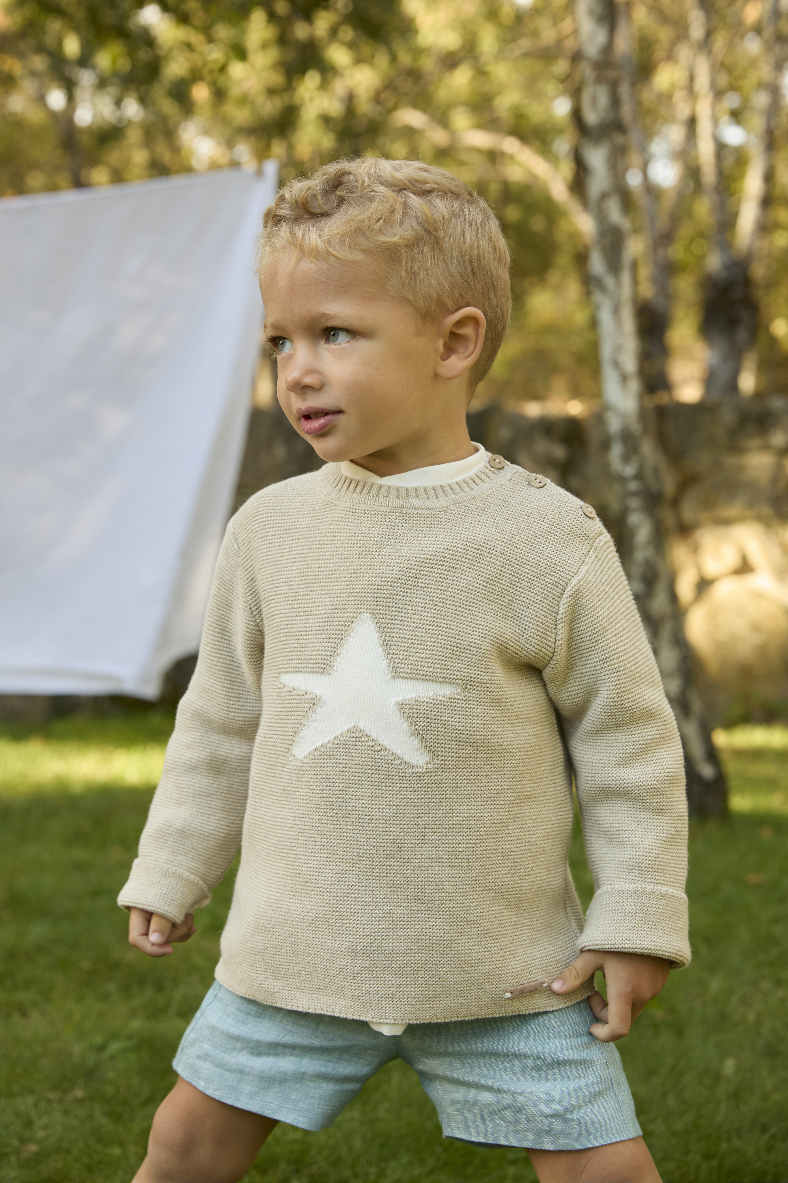 Bermudas Infantil de Linho com Bolsos Martín Aranda Turquesa-4