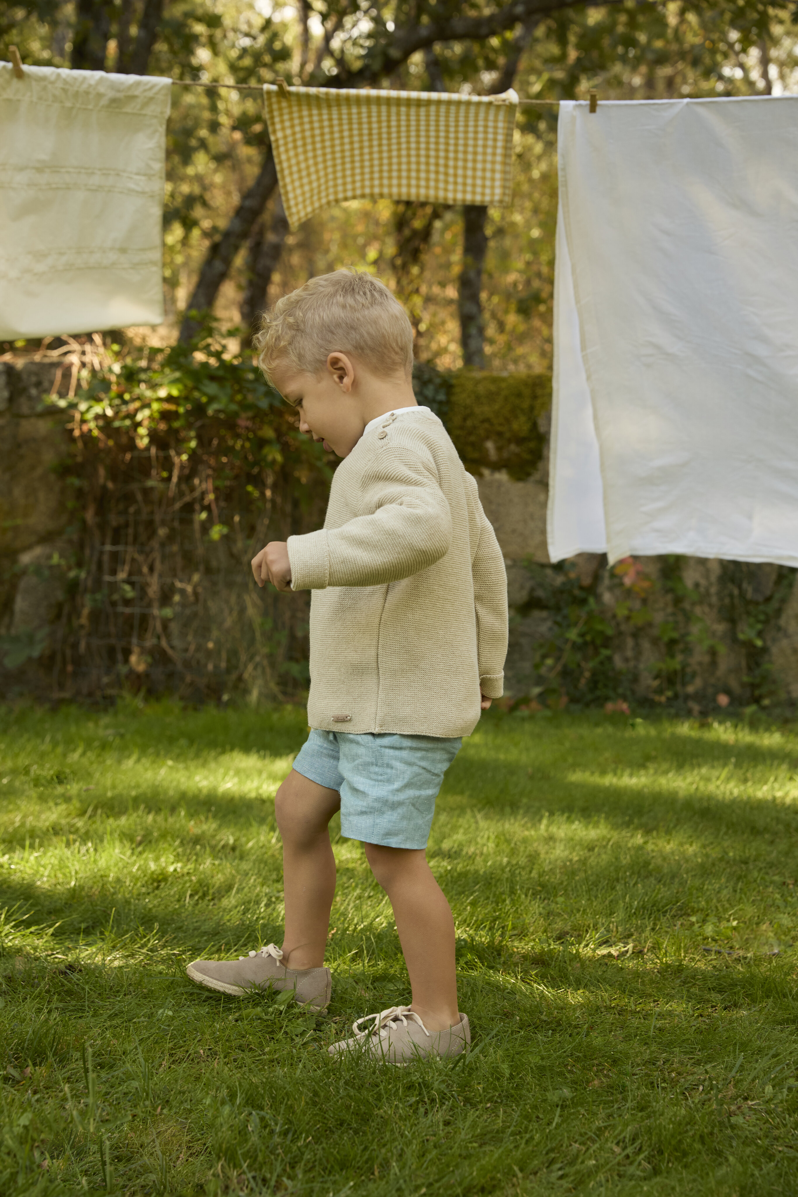 Bermudas Infantil de Linho com Bolsos Martín Aranda Turquesa-5
