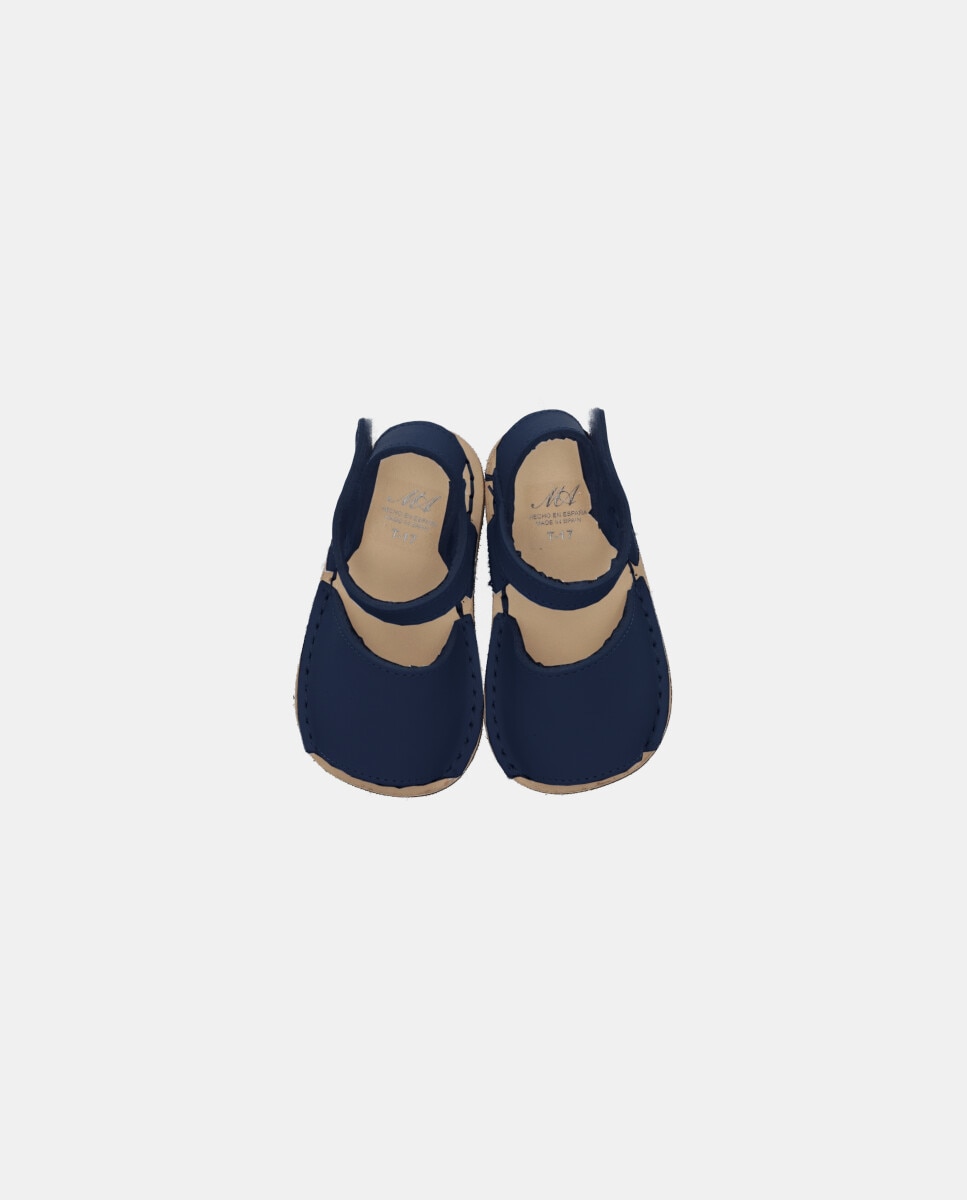 Menorquinas para Bebé de Pele com Velcro Martín Aranda Azul-marinho-3
