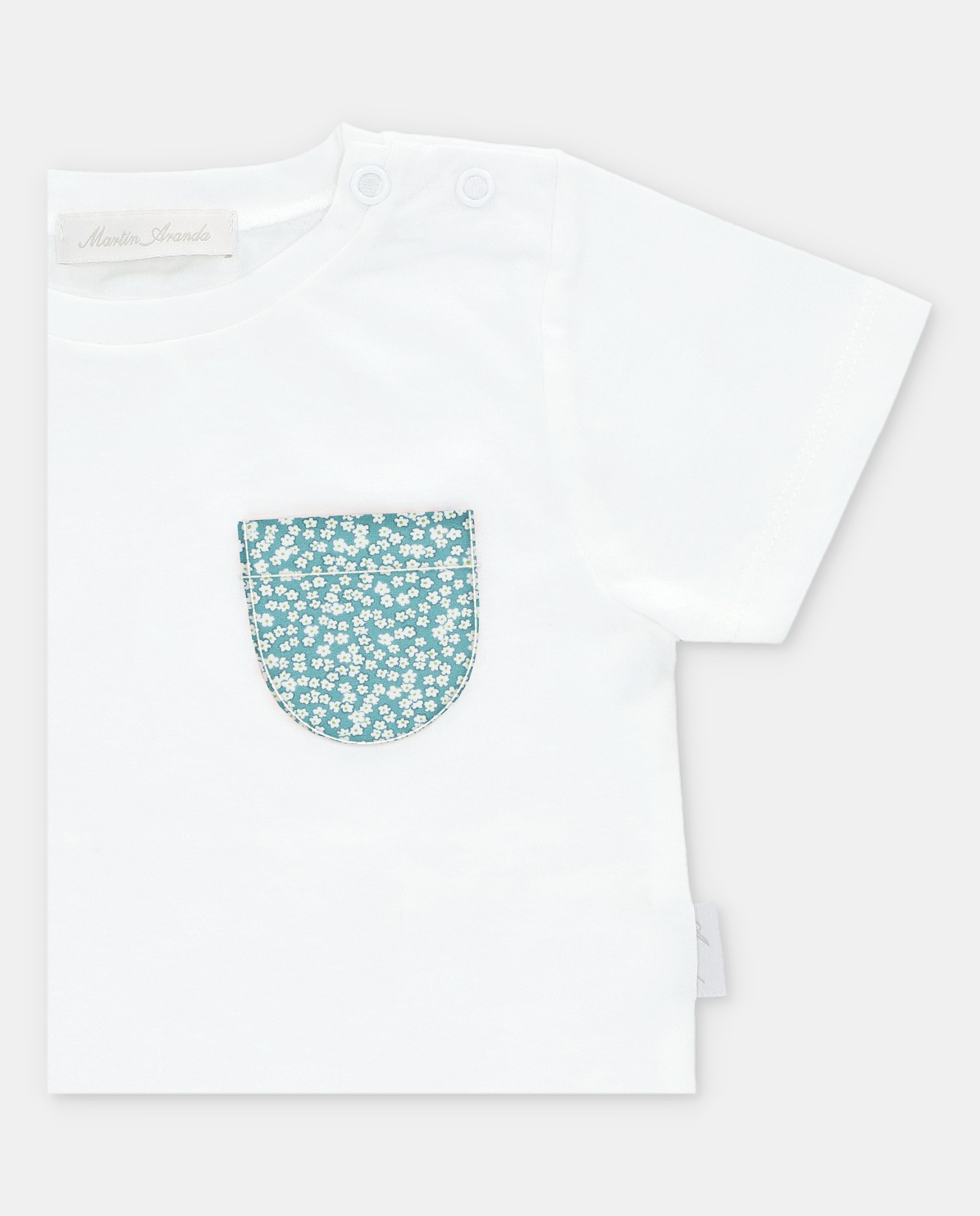 T-shirt de Algodão com Bolso Microestampado de Fantasia Branco-3