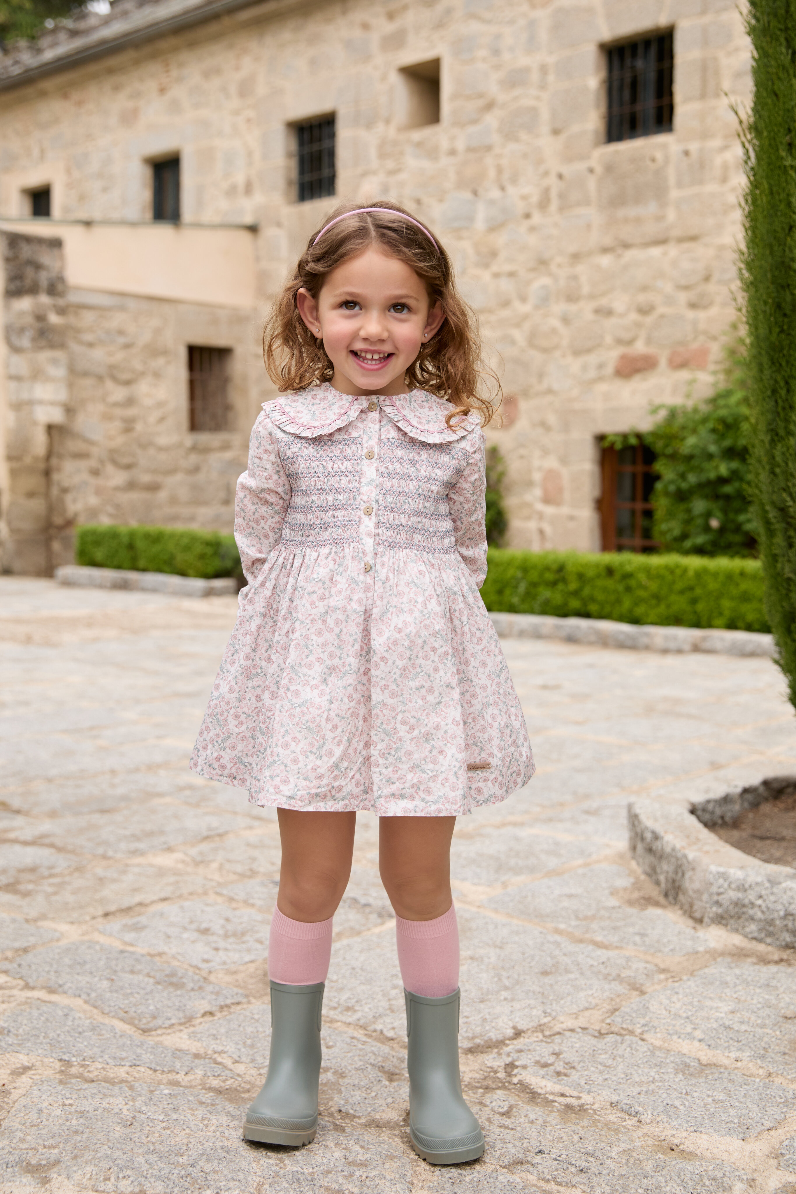 Vestido para Bebé de Algodão com Estampado de Flores Rosa-claro-4