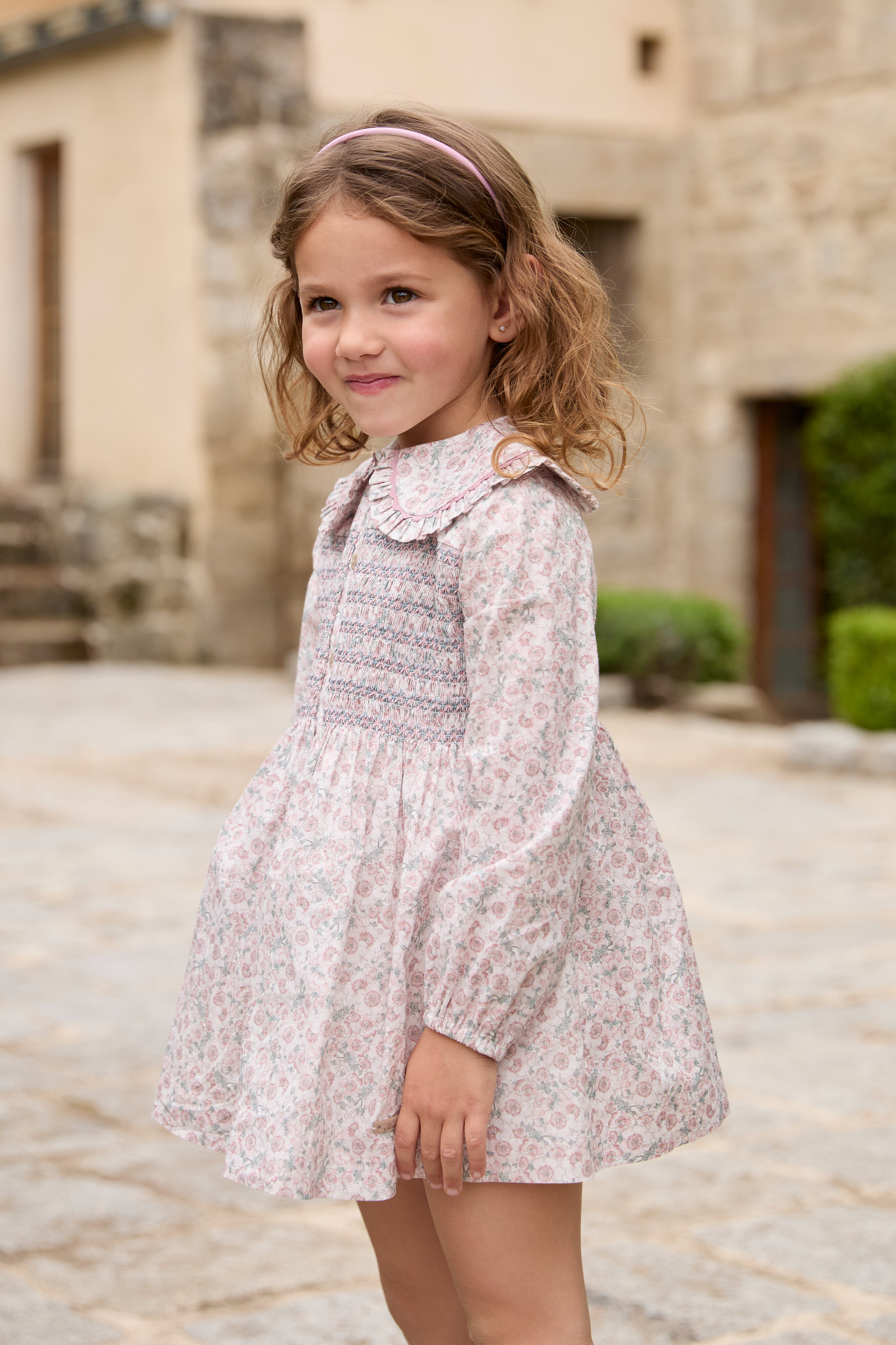 Vestido Infantil de Algodão com Estampado de Flores Rosa-claro-5