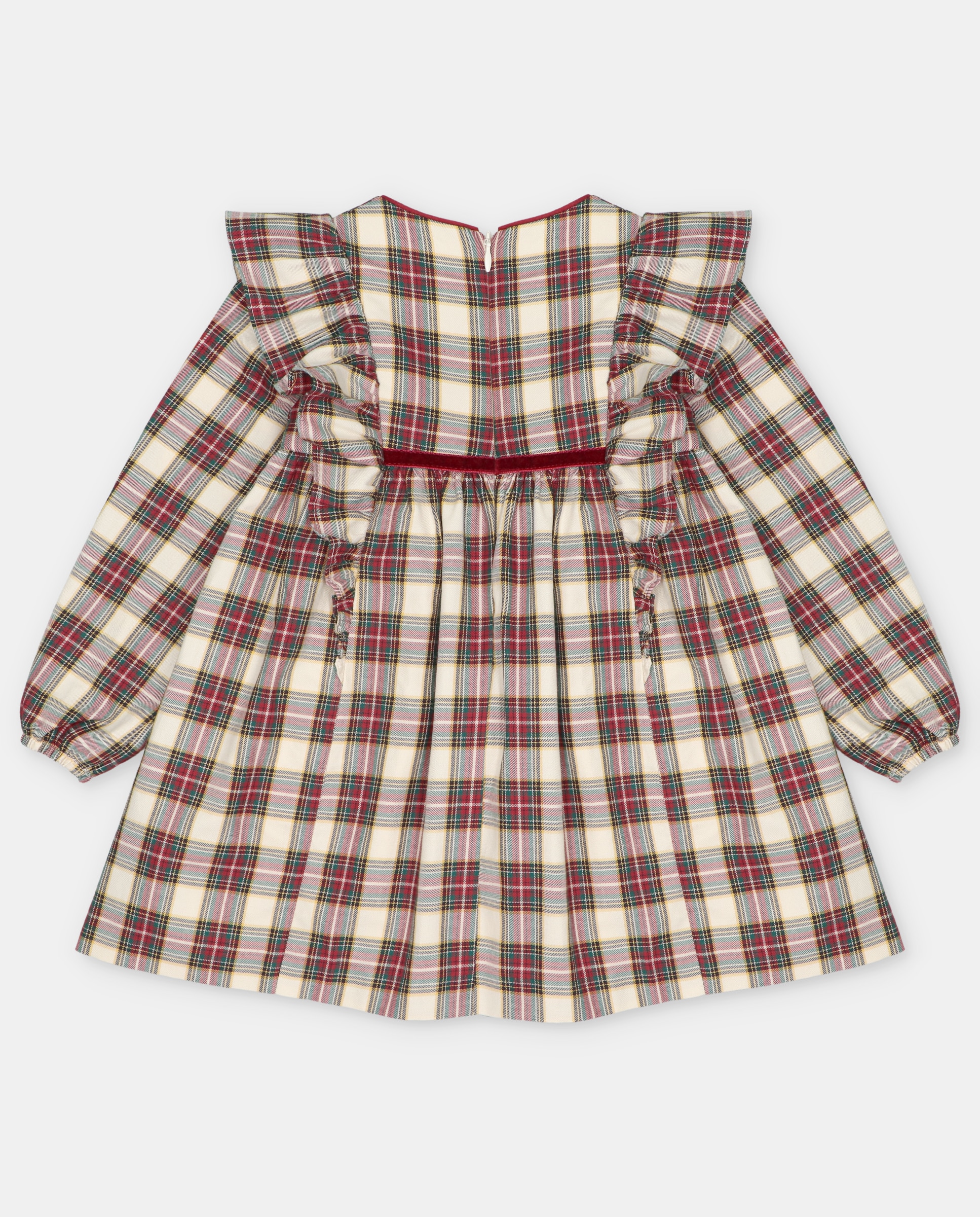 Vestido Infantil de Algodão Estampado Aos Quadrados Bordeaux-2