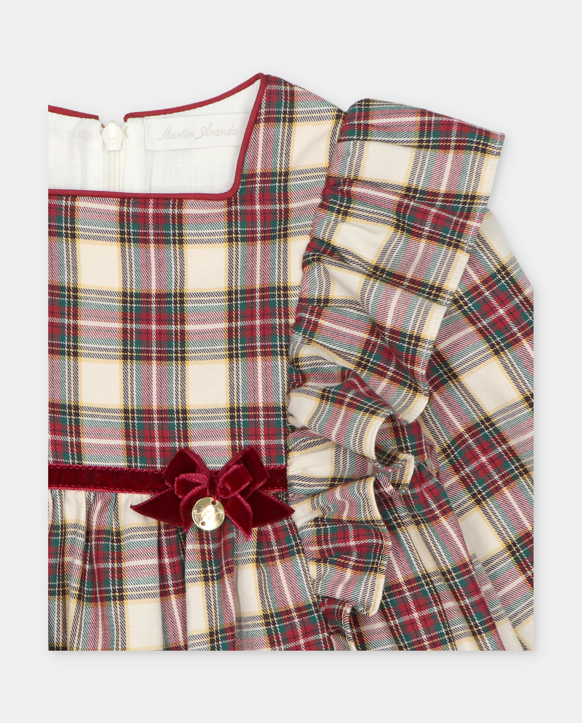 Vestido Infantil de Algodão Estampado Aos Quadrados Bordeaux-3
