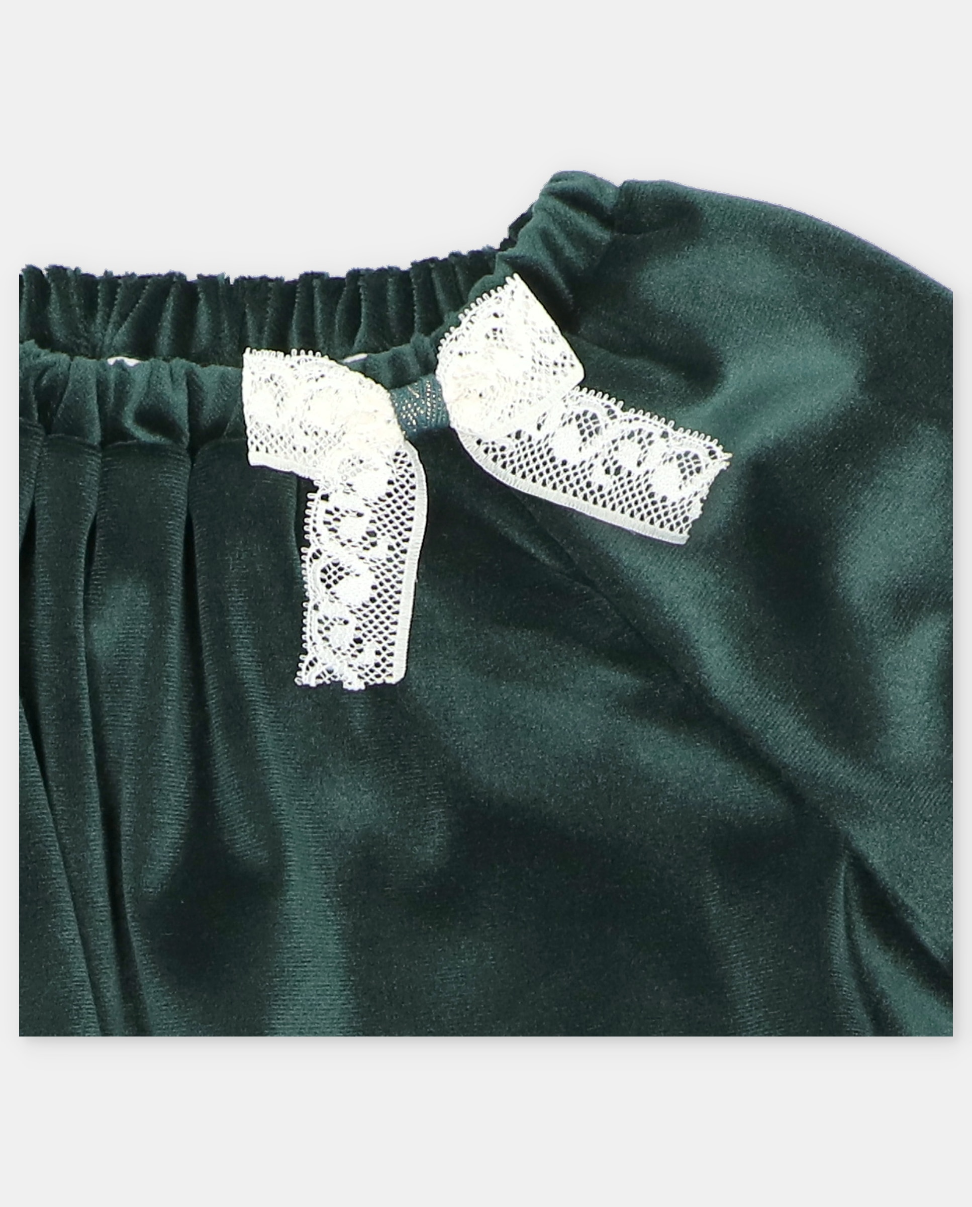 Vestido para Bebé de Veludo com Detalhe de Laço Bordado Verde-3