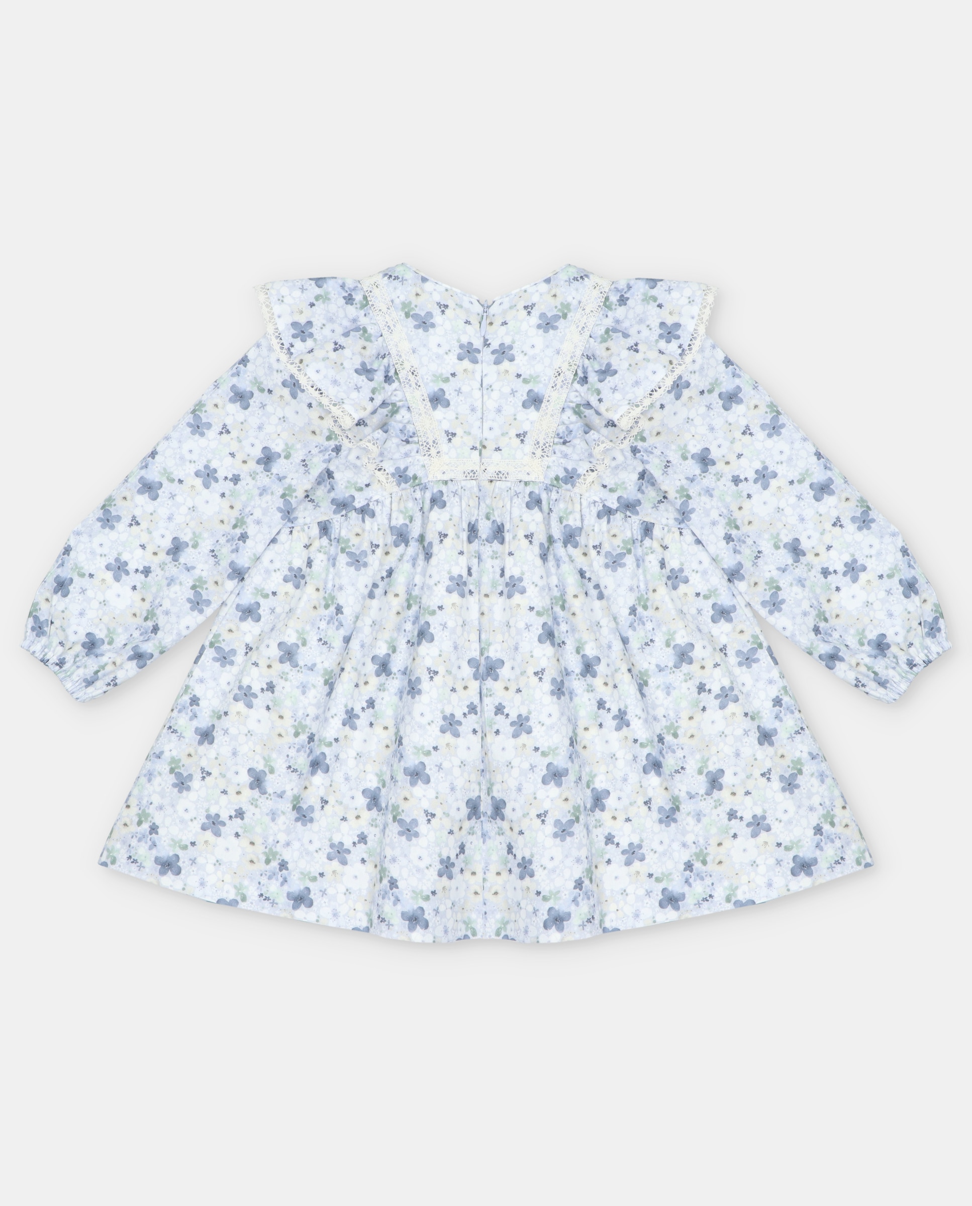 Vestido Infantil de Algodão com Estampado de Fantasia e Detalhes de Renda Azul-2