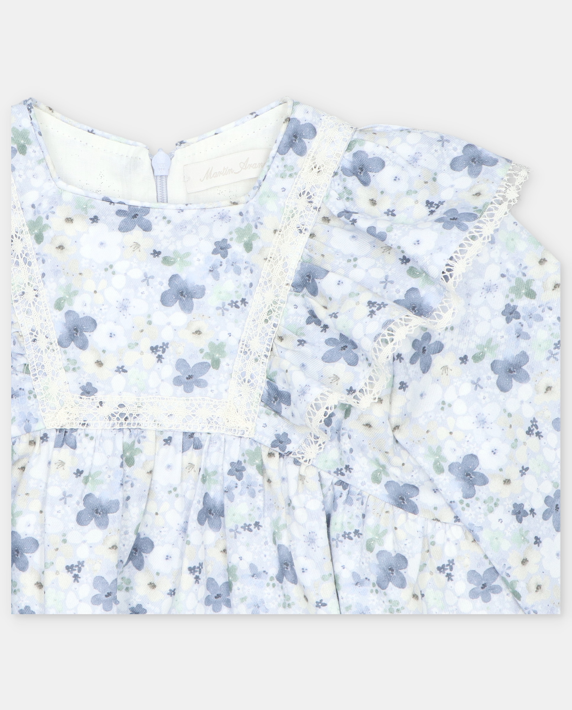 Vestido Infantil de Algodão com Estampado de Fantasia e Detalhes de Renda Azul-3