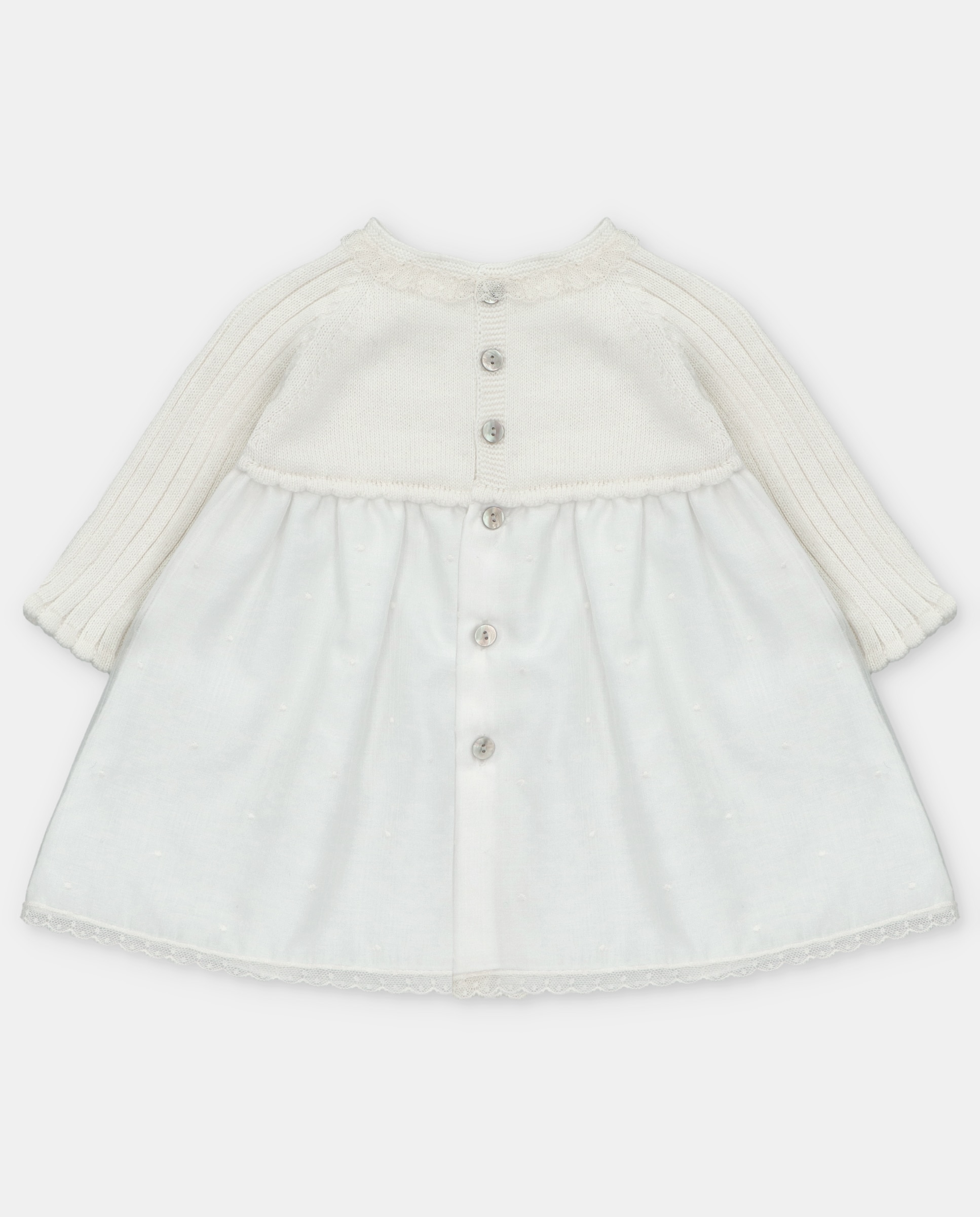 Vestido para Bebé Combinado com Tecido de Tule Bordado Natural-2
