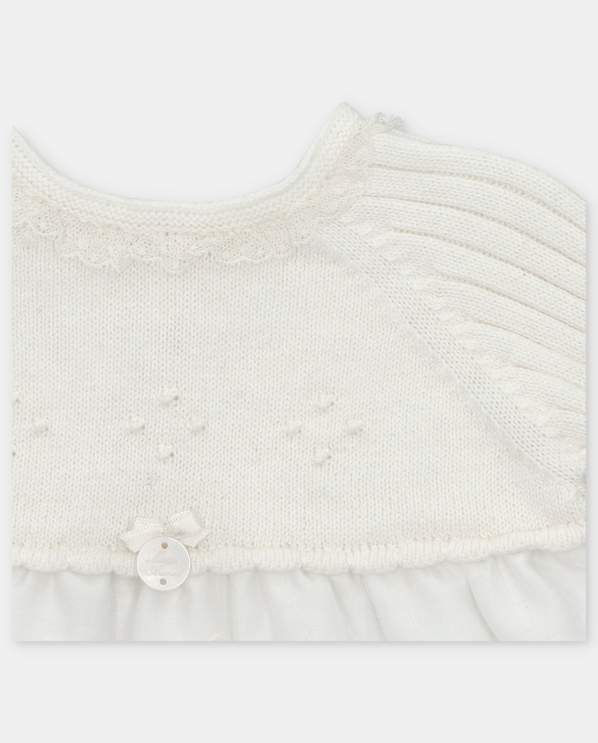 Vestido para Bebé Combinado com Tecido de Tule Bordado Natural-3