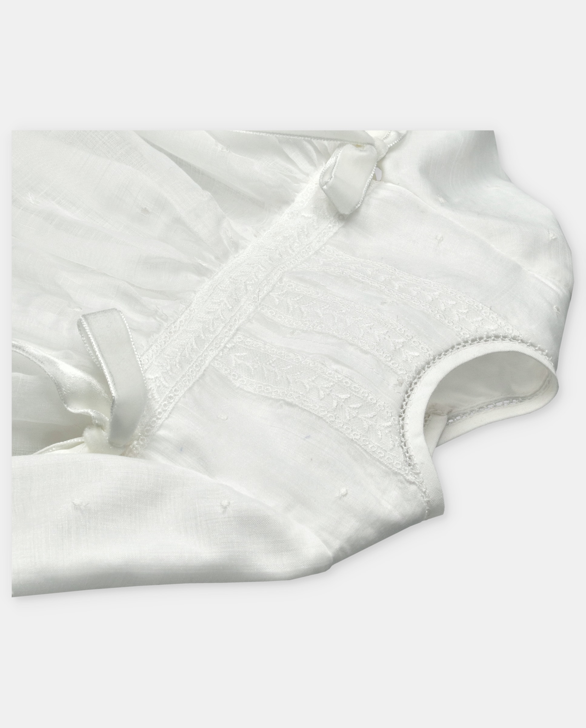 Saia para Bebé com Entredós, Renda Bordada e Laços Laterais Natural-3