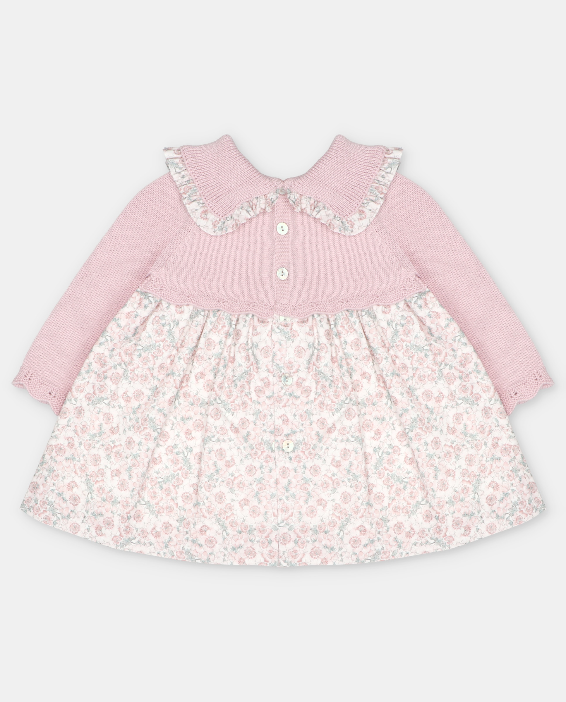 Vestido para Bebé com Detalhes Perfurados Combinado com Estampado de Flores Rosa-claro-2