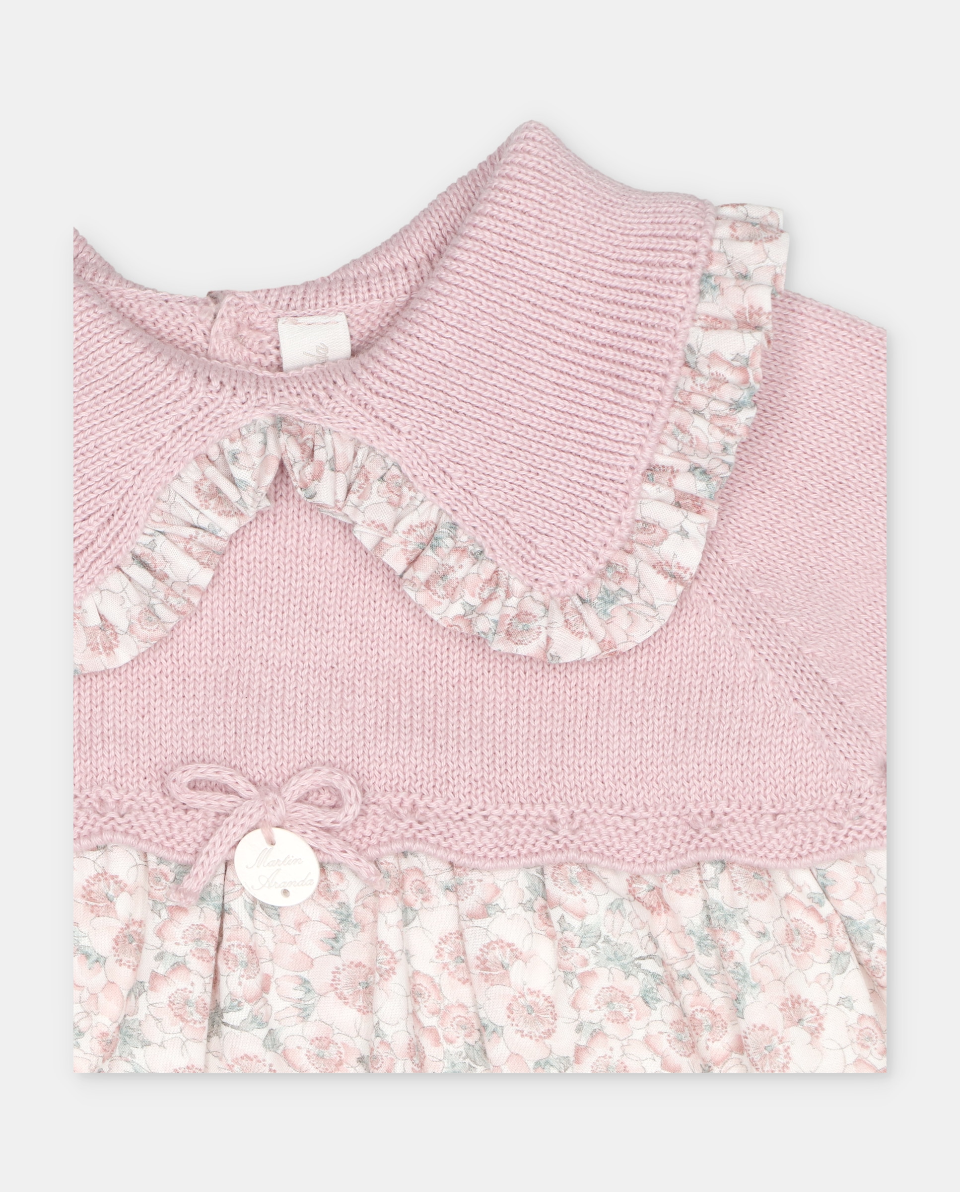 Vestido para Bebé com Detalhes Perfurados Combinado com Estampado de Flores Rosa-claro-3