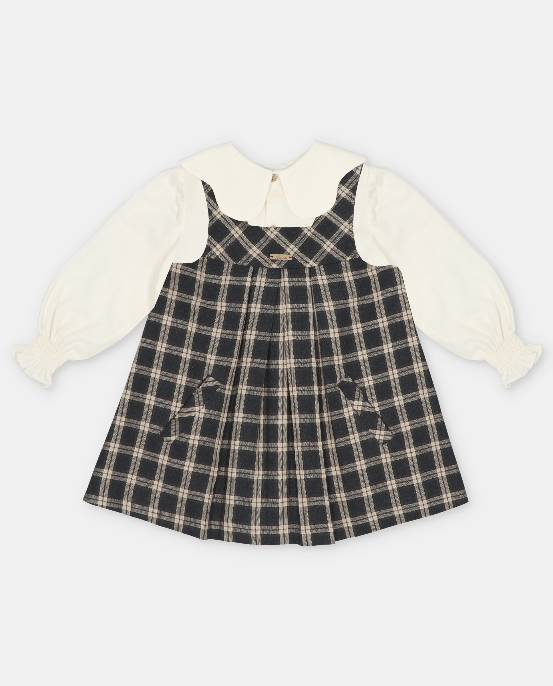 Imagem 0 de Conjunto Infantil de Camisa de Algodão e Jardineira Estampada Aos Quadrados