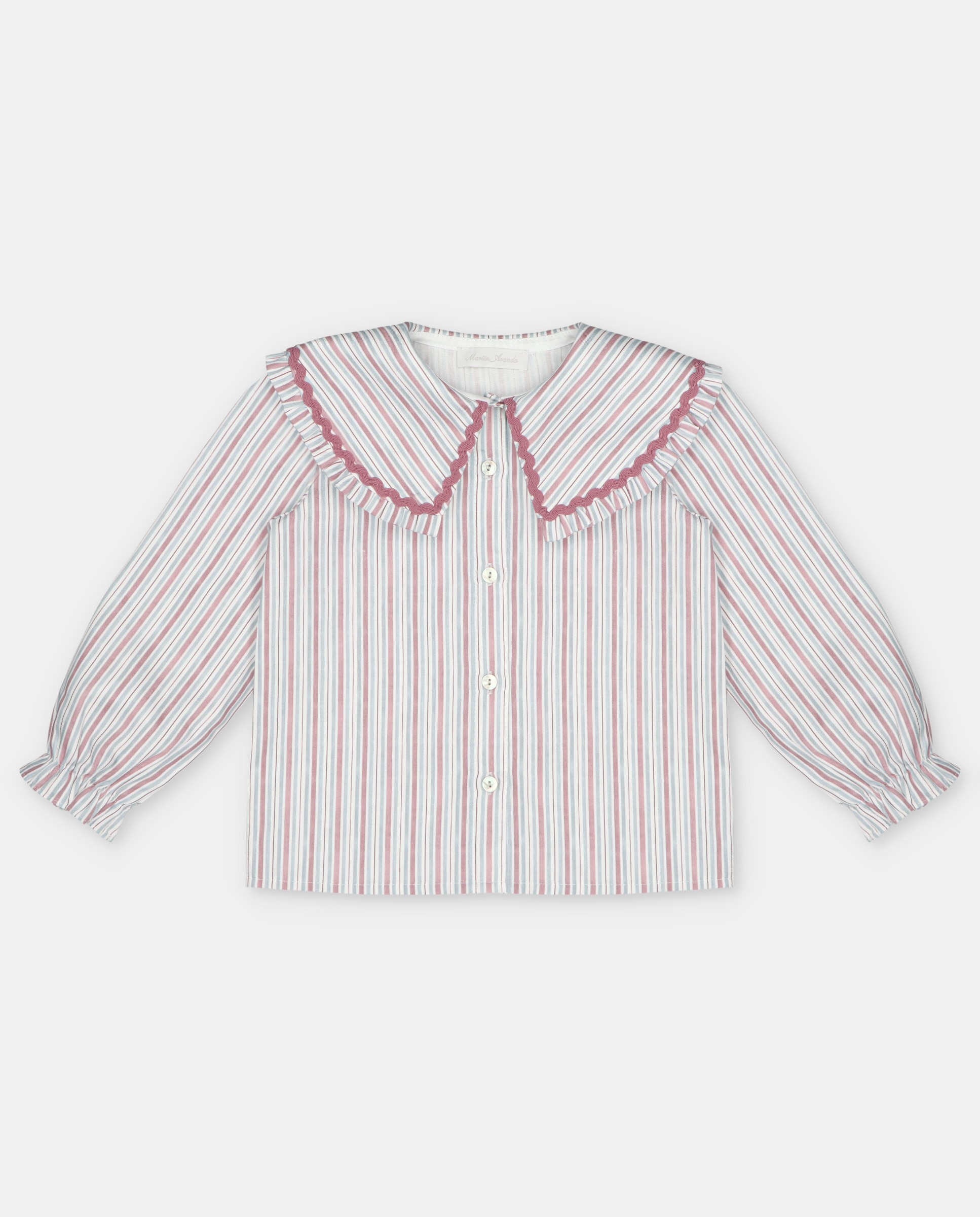 Imagem 0 de Camisa Infantil de Manga Comprida Estampada Às Riscas com Gola Baberola e Piconela