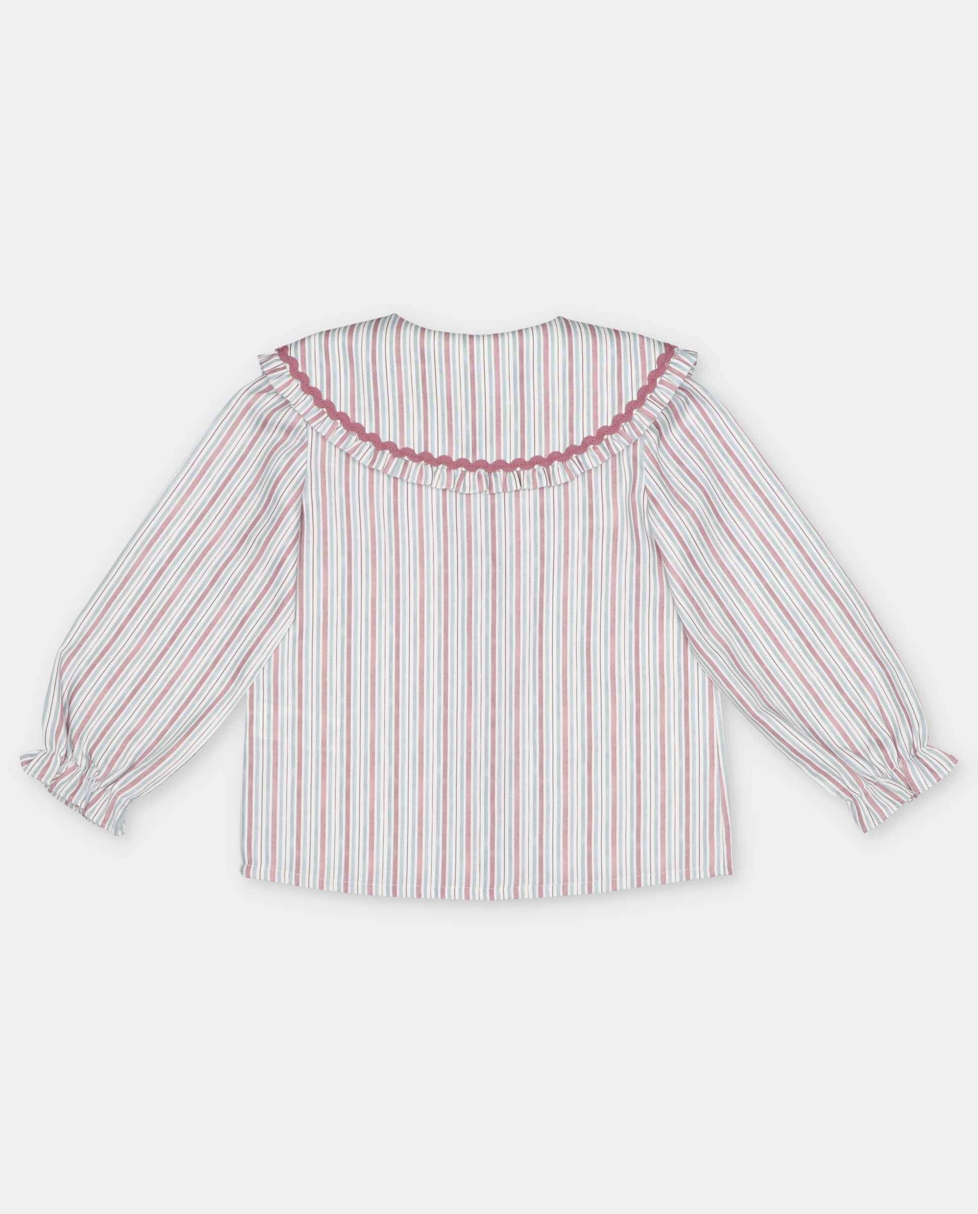 Camisa Infantil de Manga Comprida Estampada Às Riscas com Gola Baberola e Piconela Ameixa-2