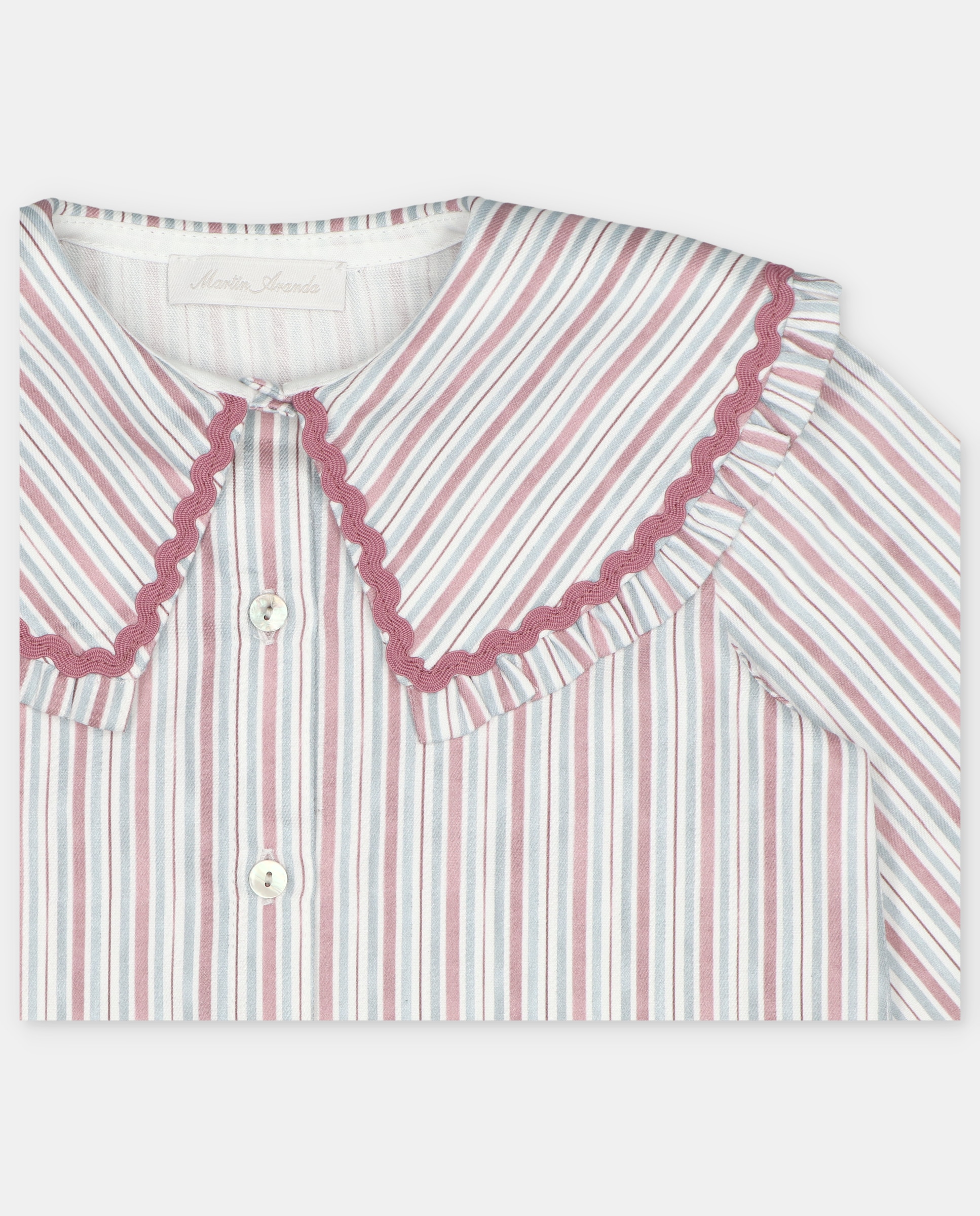 Camisa Infantil de Manga Comprida Estampada Às Riscas com Gola Baberola e Piconela Ameixa-3