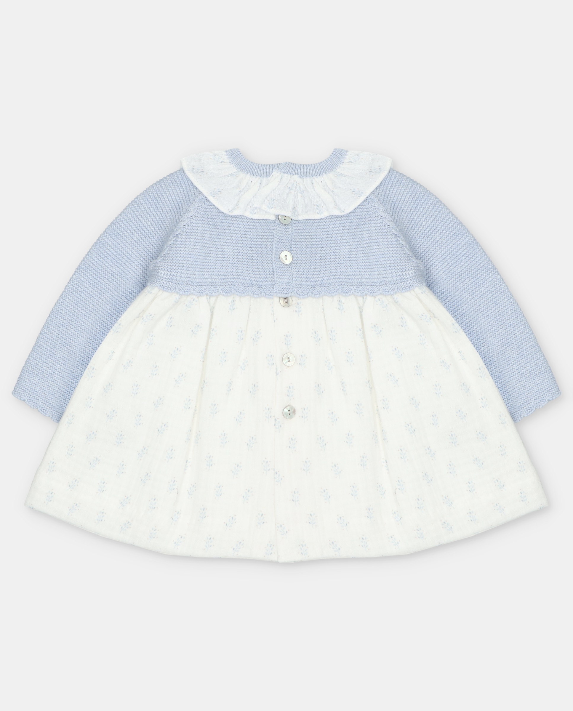 Vestido para Bebé com Detalhe de Trança Combinado com Microestampado de Fantasia Azul-celeste-2