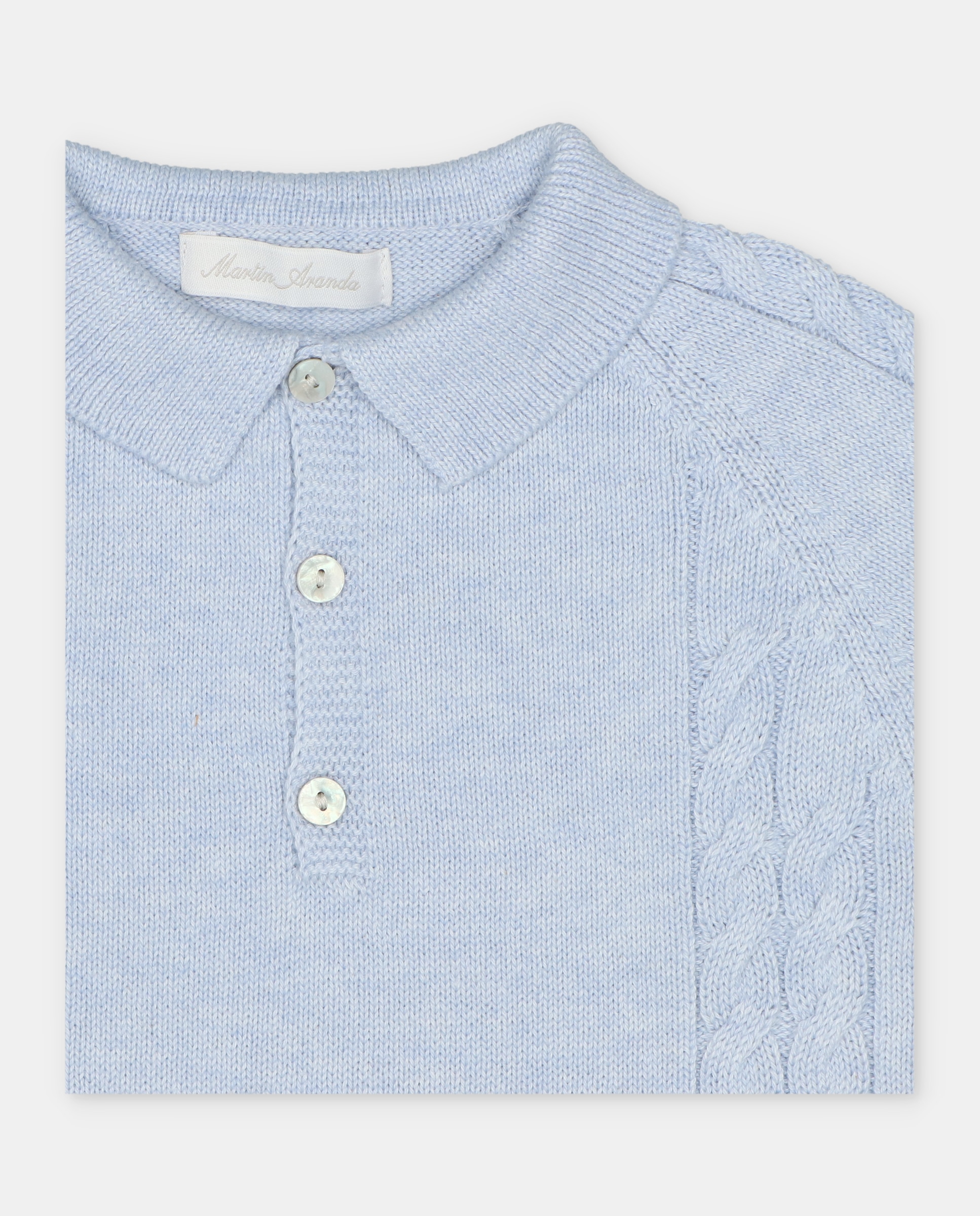 Camisola para Bebé com Gola Polo e Detalhes Entrançados Azul-celeste-3