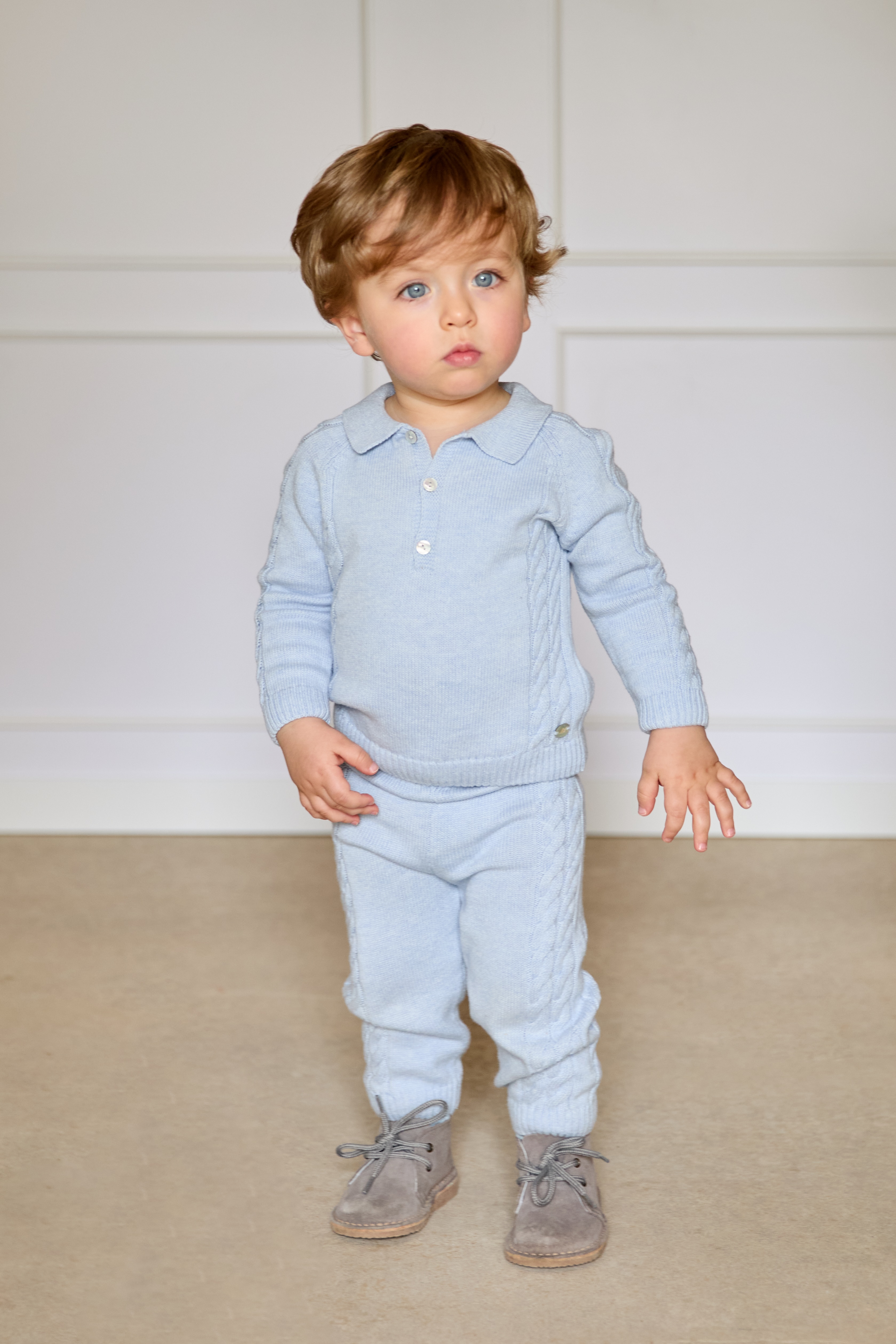 Camisola para Bebé com Gola Polo e Detalhes Entrançados Azul-celeste-4