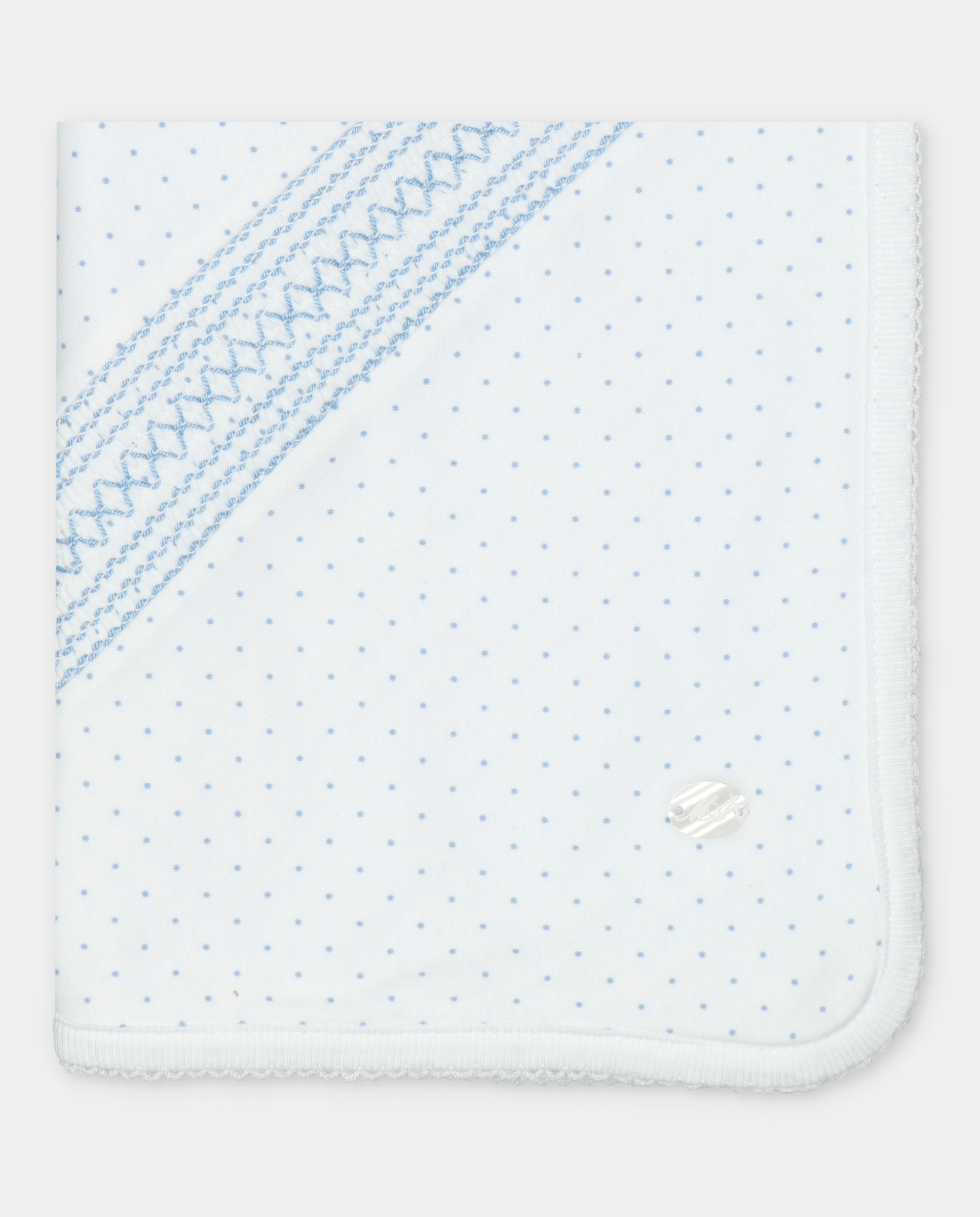 Xaile para Bebé de Interlock Microestampado com Smock Azul-3