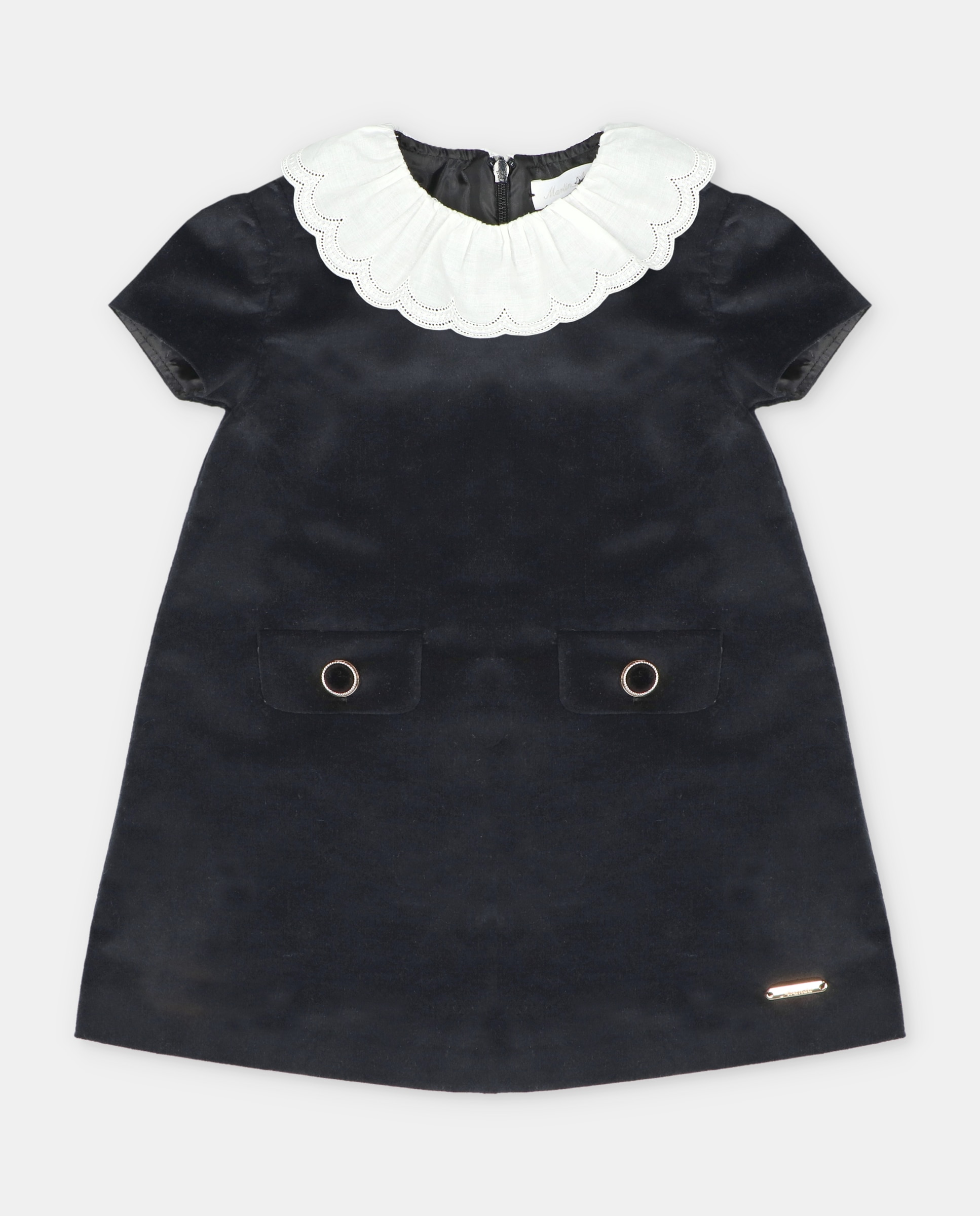 Imagem 0 de Vestido Infantil de Manga Curta de Tecido com Bolsos Decorativos