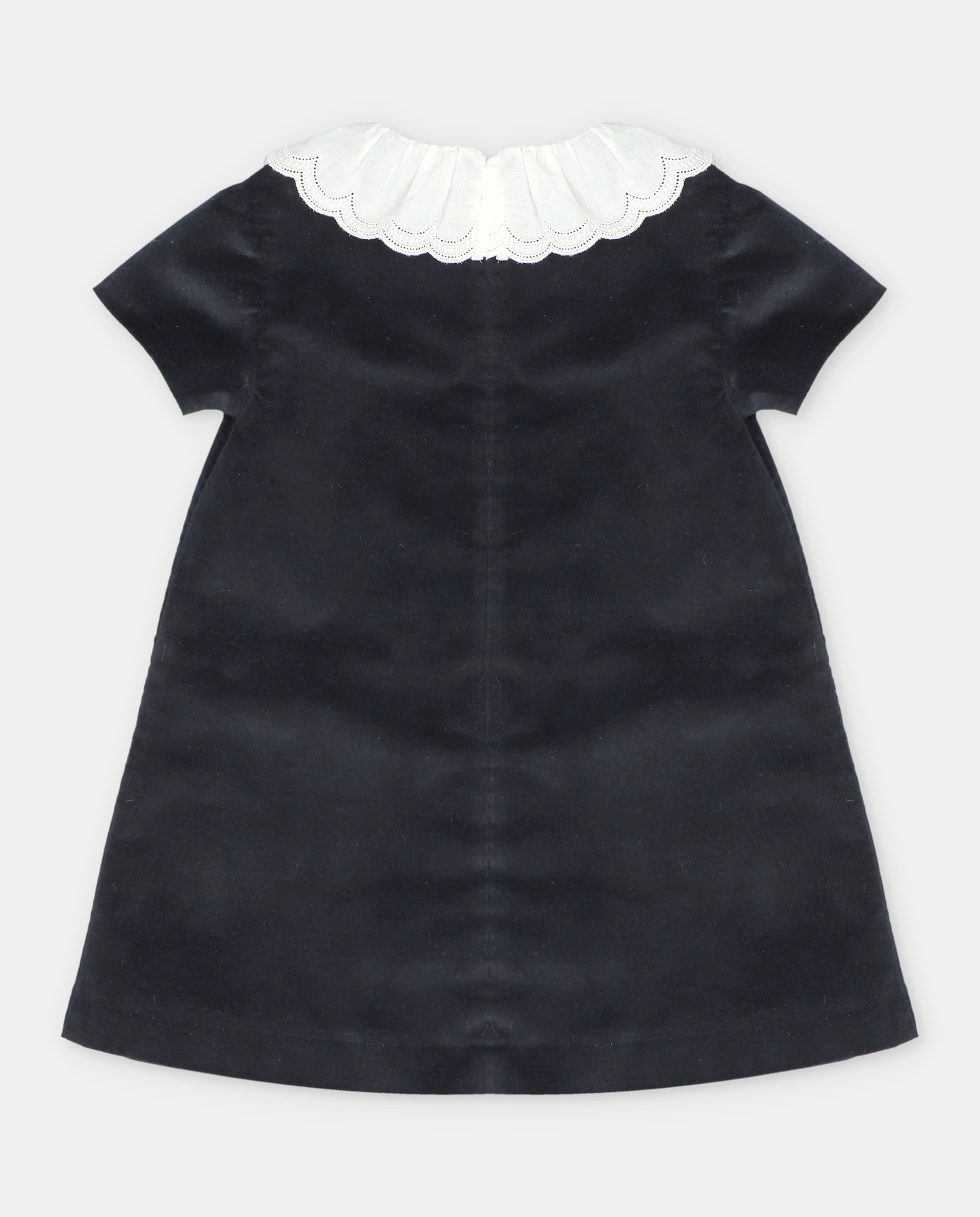 Vestido Infantil de Manga Curta de Tecido com Bolsos Decorativos Preto-2