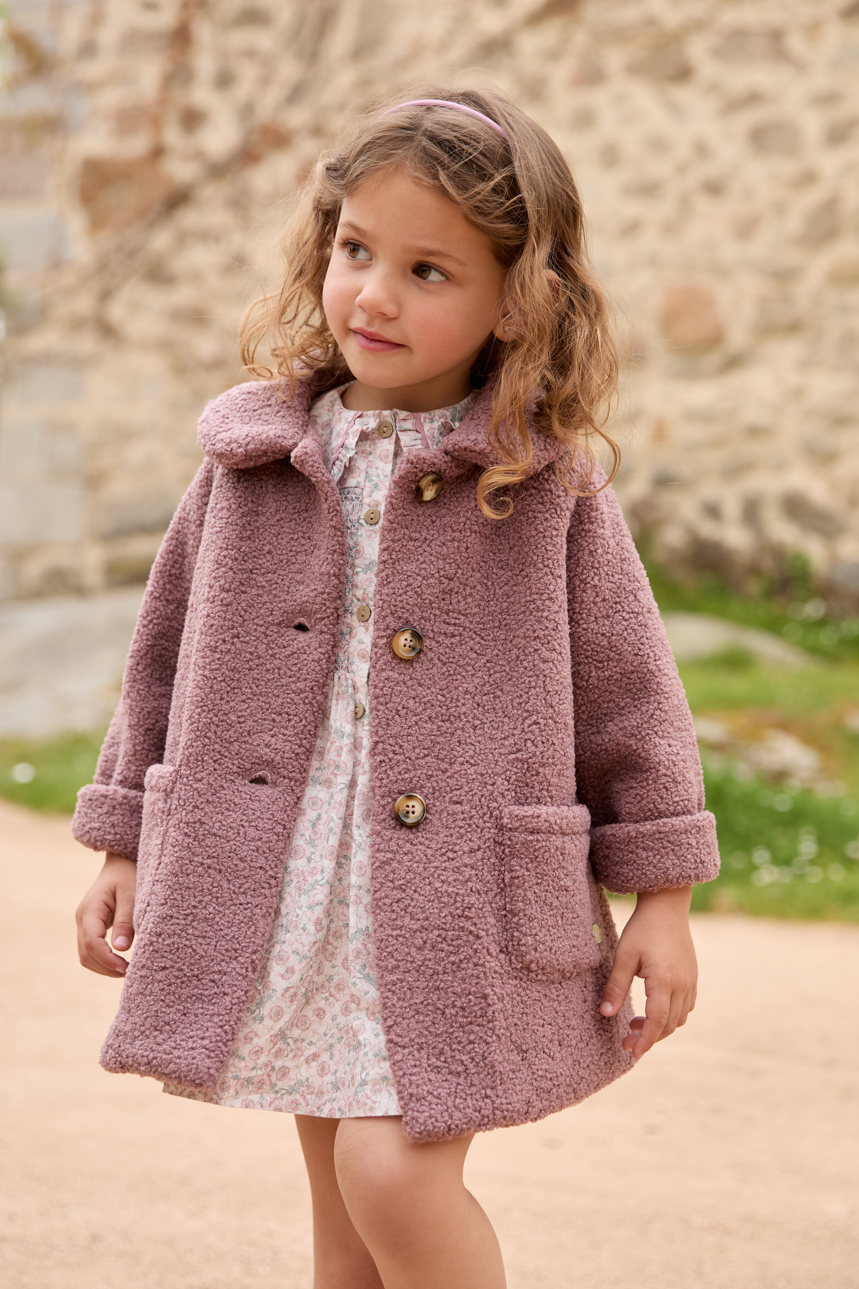 Sobretudo de Tecido Baguilla Infantil com Gola Bebé Ameixa-4