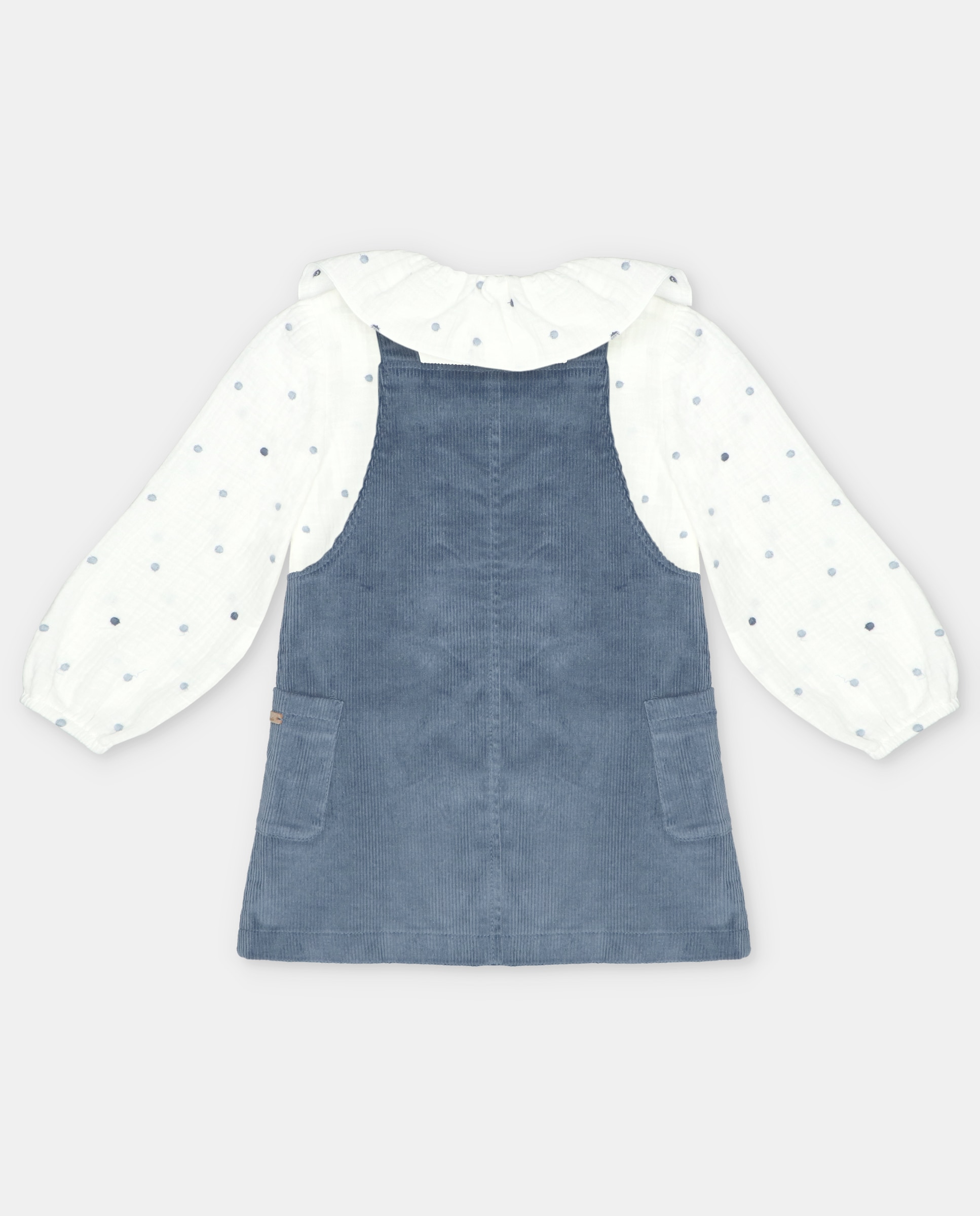 Conjunto Infantil de Camisa Estampada de Fantasia e Jardineira de Microbombazina Azul-2
