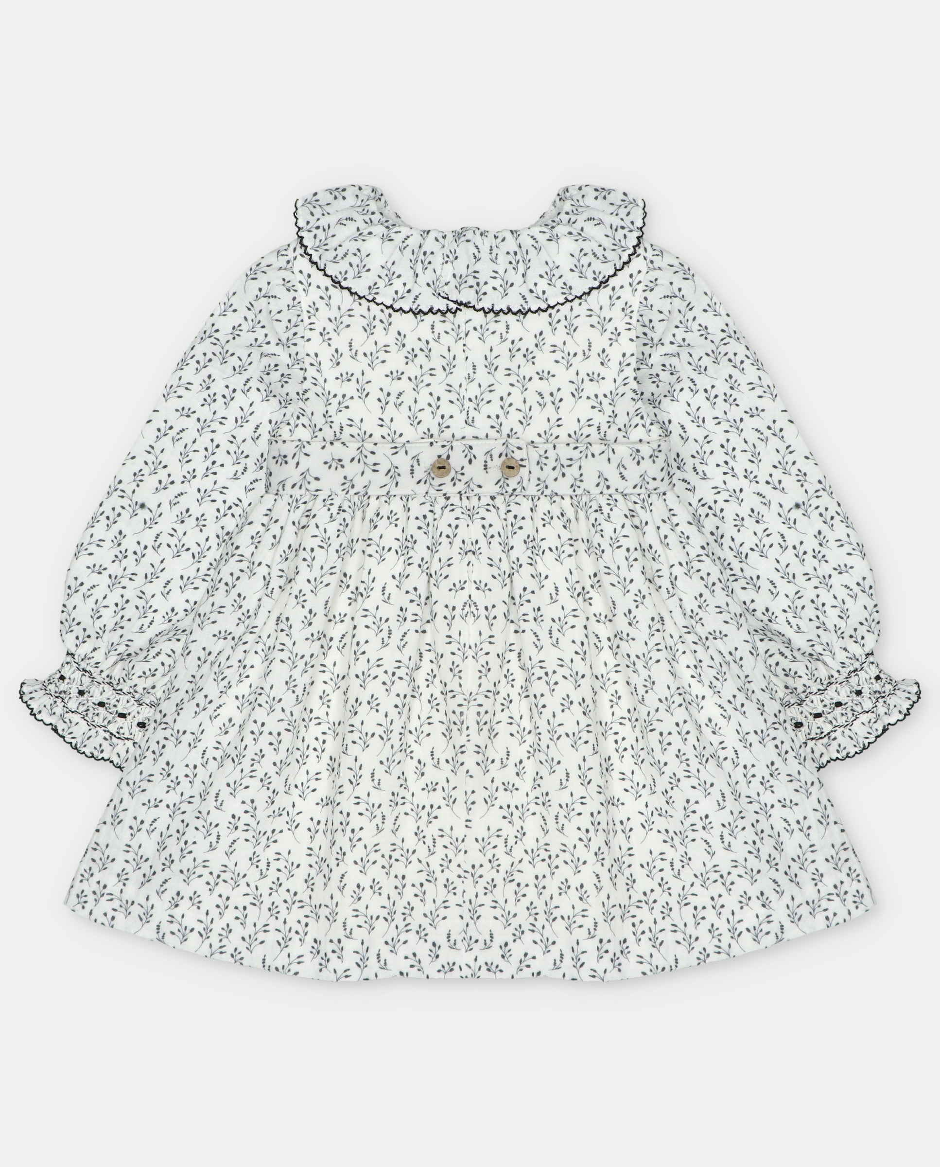 Vestido Infantil de Algodão Microestampado de Fantasia com Detalhes de Malha Smock Preto-2