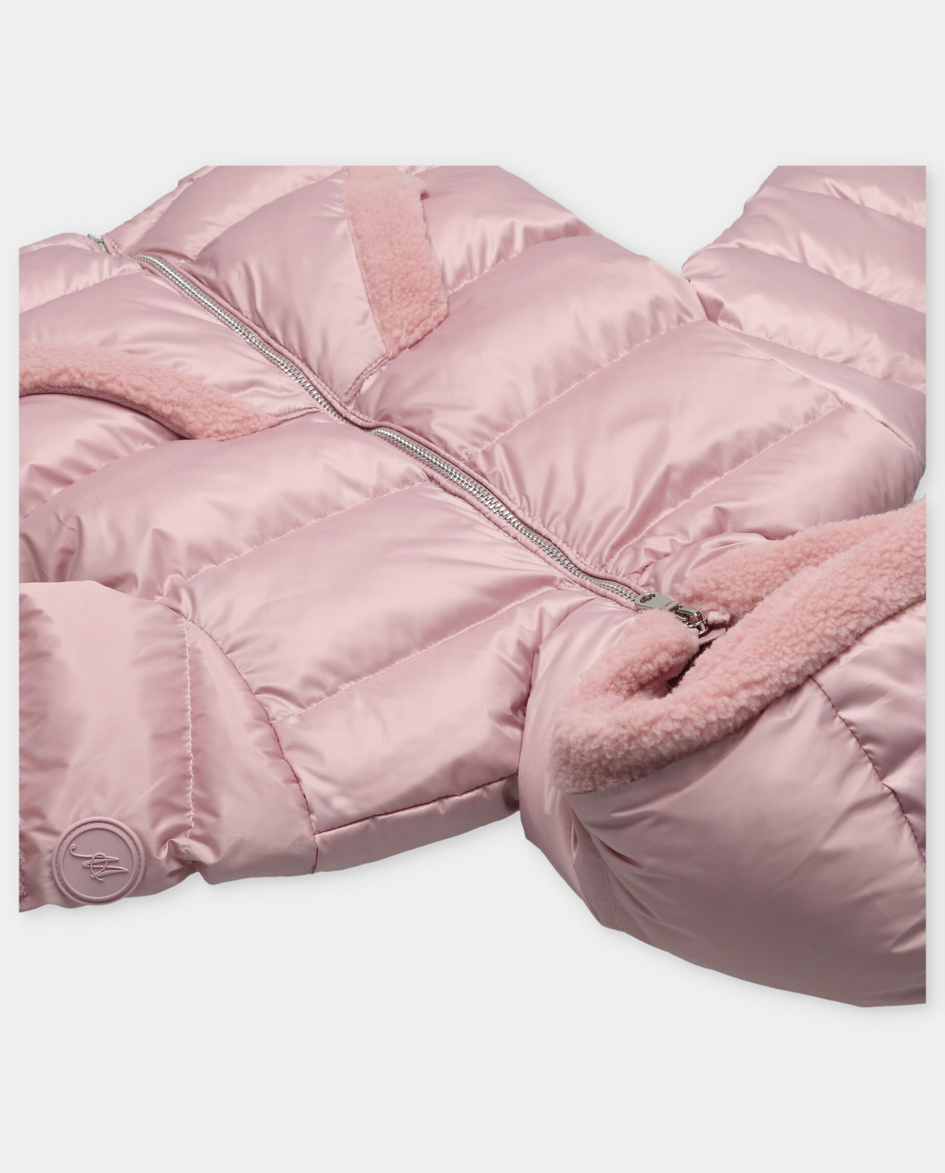 Blusão Acolchoado para Bebé com Capuz e Borda de Pelo de Ovelha Rosa-3