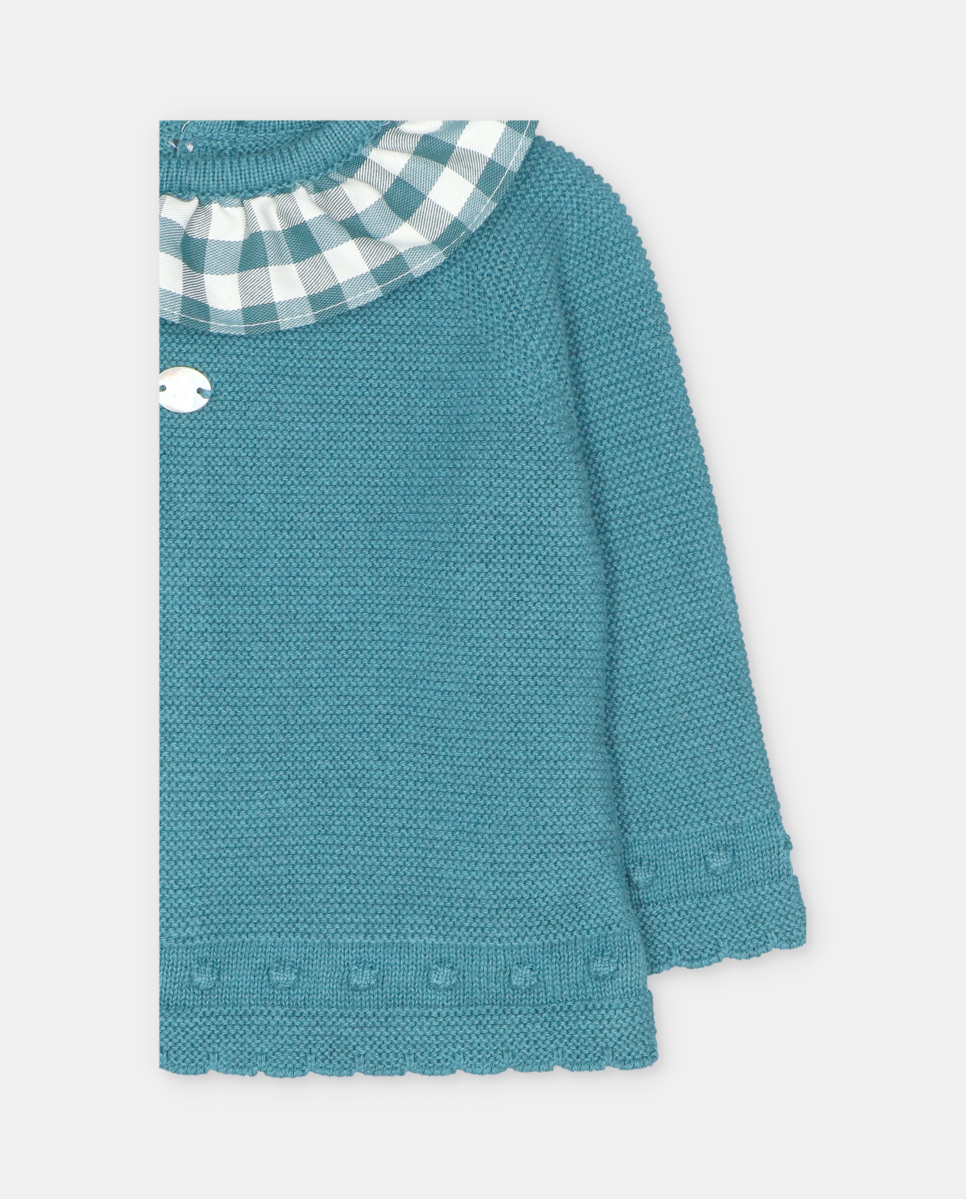 Conjunto para Bebé de Camisola com Detalhes Bodoques e Tapa Fraldas com Estampado Aos Quadrados Verde-azulado-3
