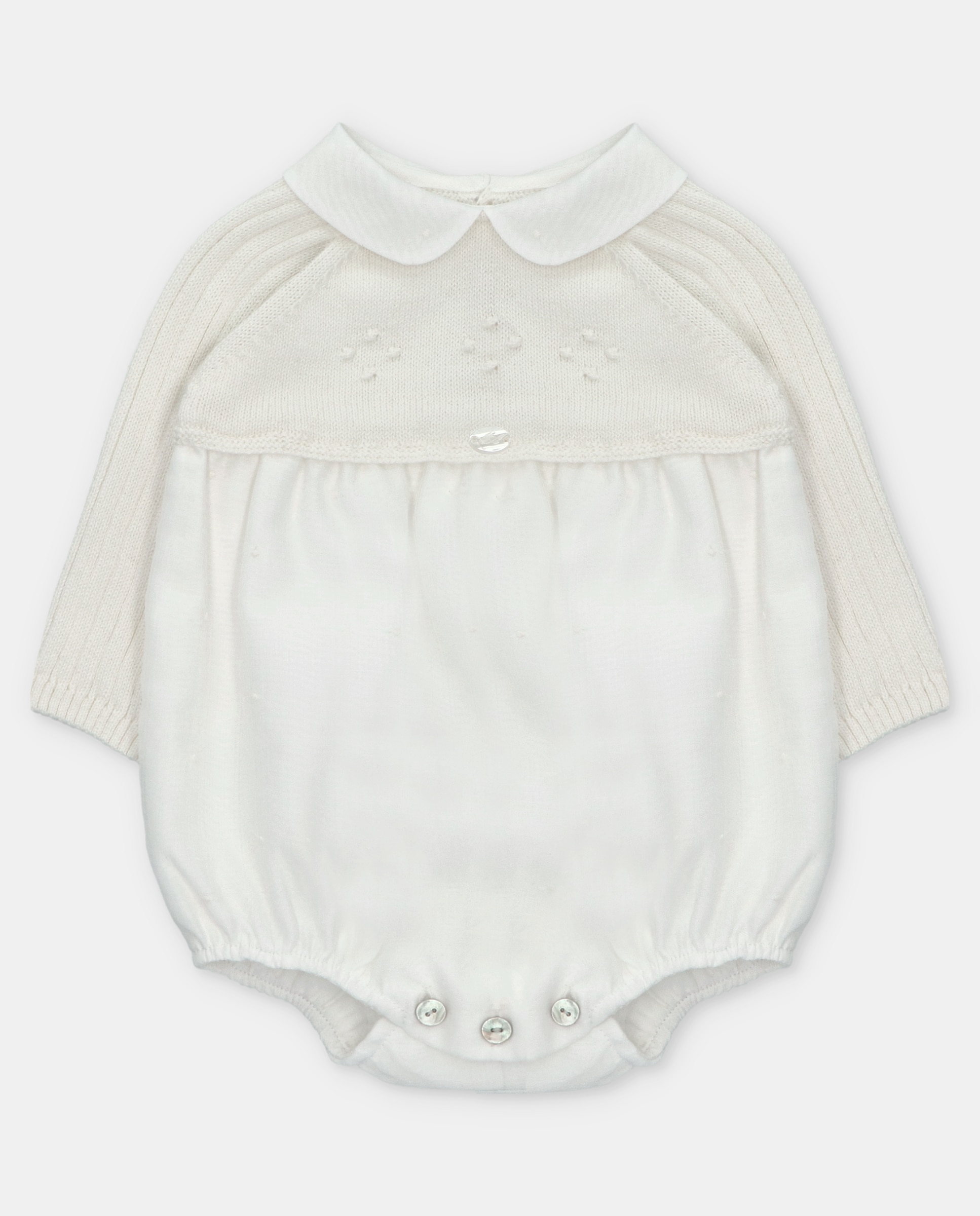 Imagem 0 de Babygrow para Bebé Combinado de Malha Canelada e Bodoques com Tecido Bordado Bodoques