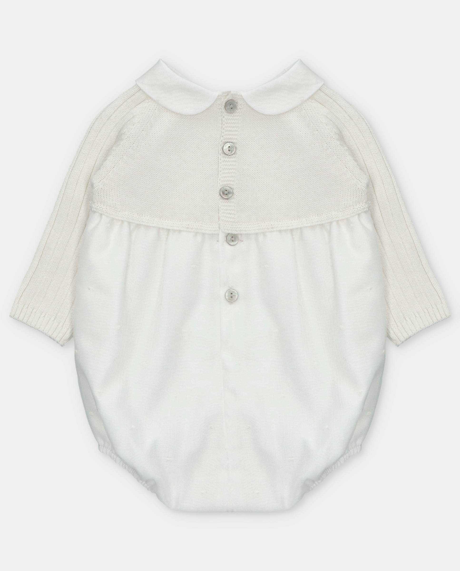 Babygrow para Bebé Combinado de Malha Canelada e Bodoques com Tecido Bordado Bodoques Natural-2