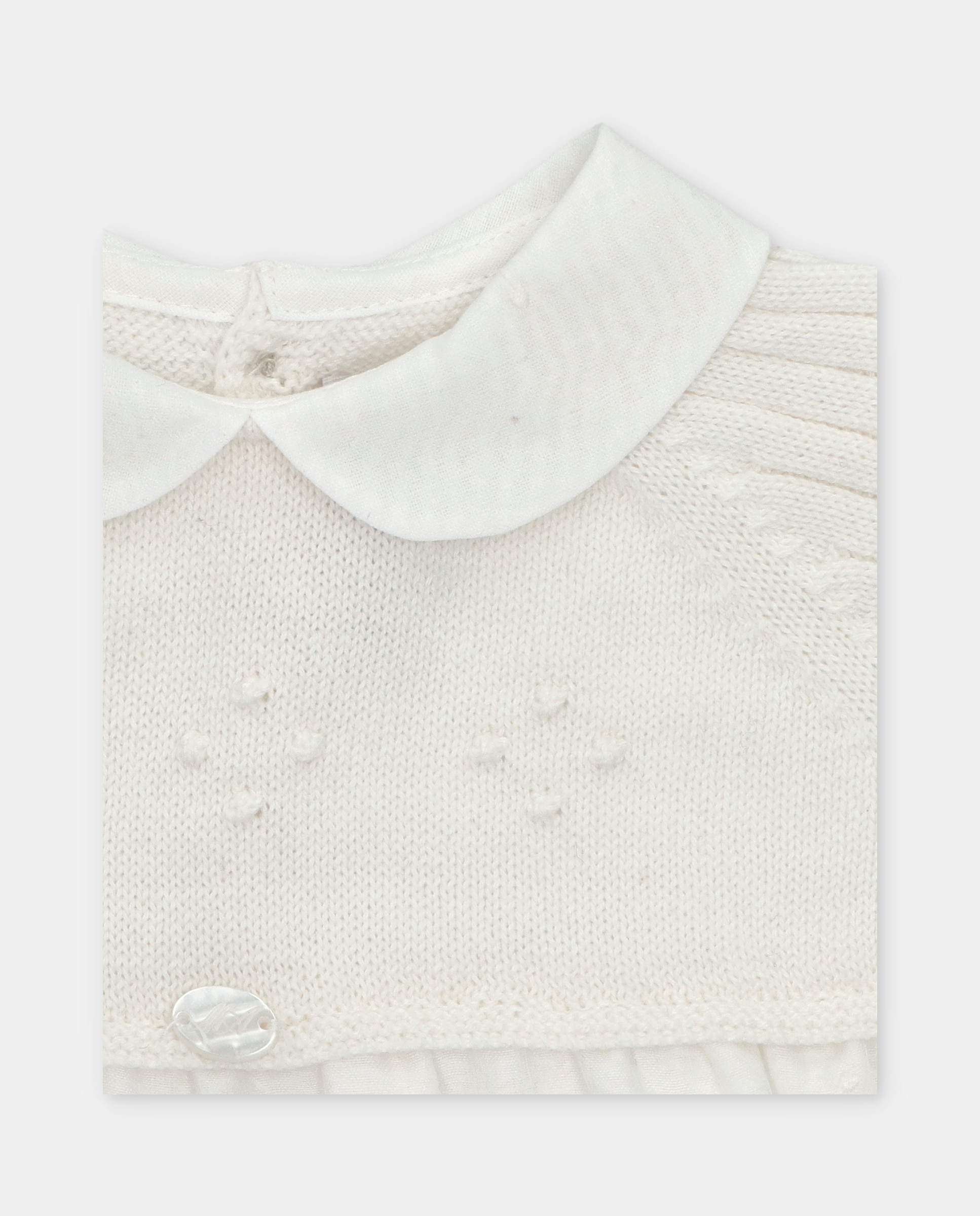 Babygrow para Bebé Combinado de Malha Canelada e Bodoques com Tecido Bordado Bodoques Natural-3