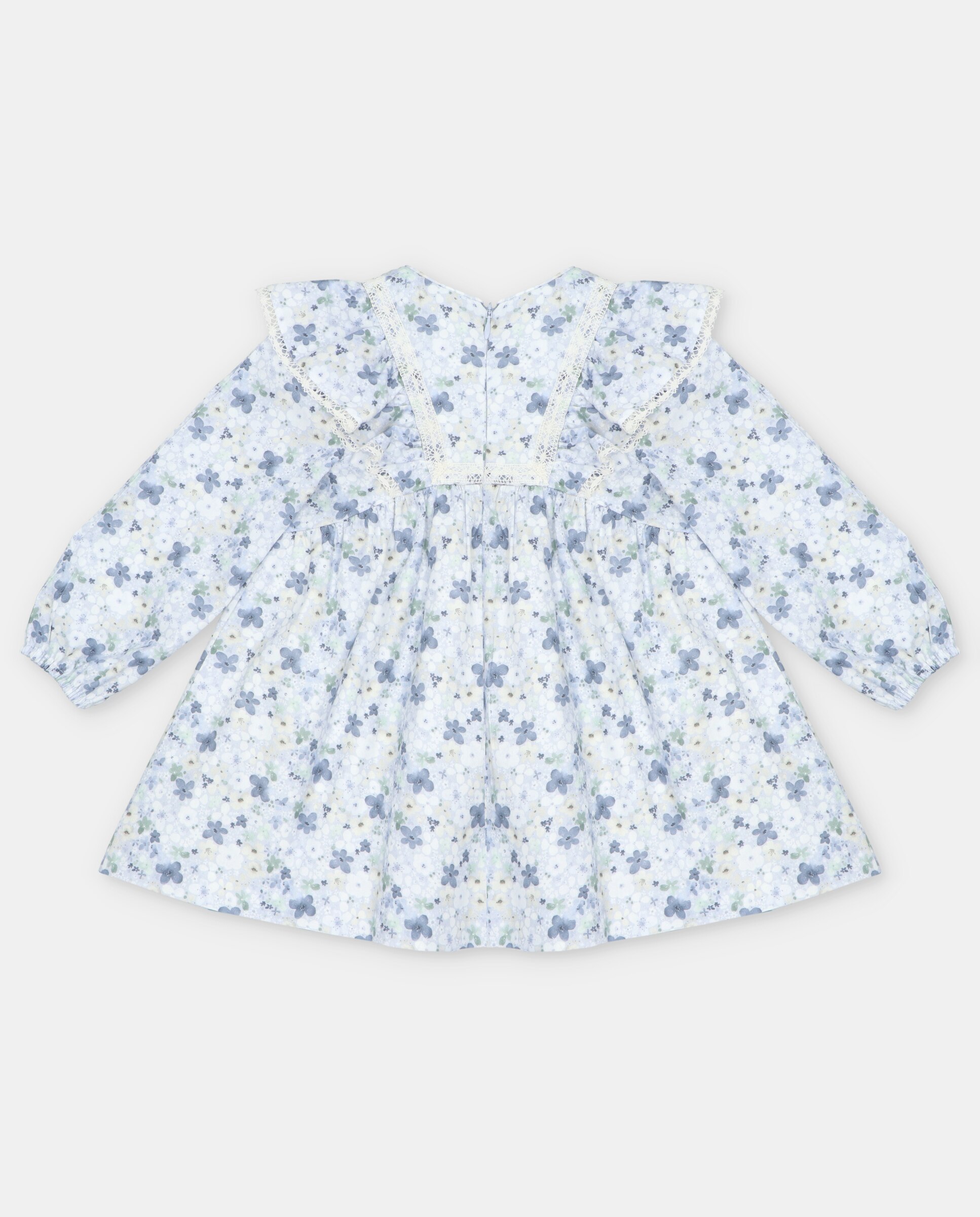 Vestido Infantil de Algodão com Estampado de Fantasia e Detalhes de Renda Azul-2