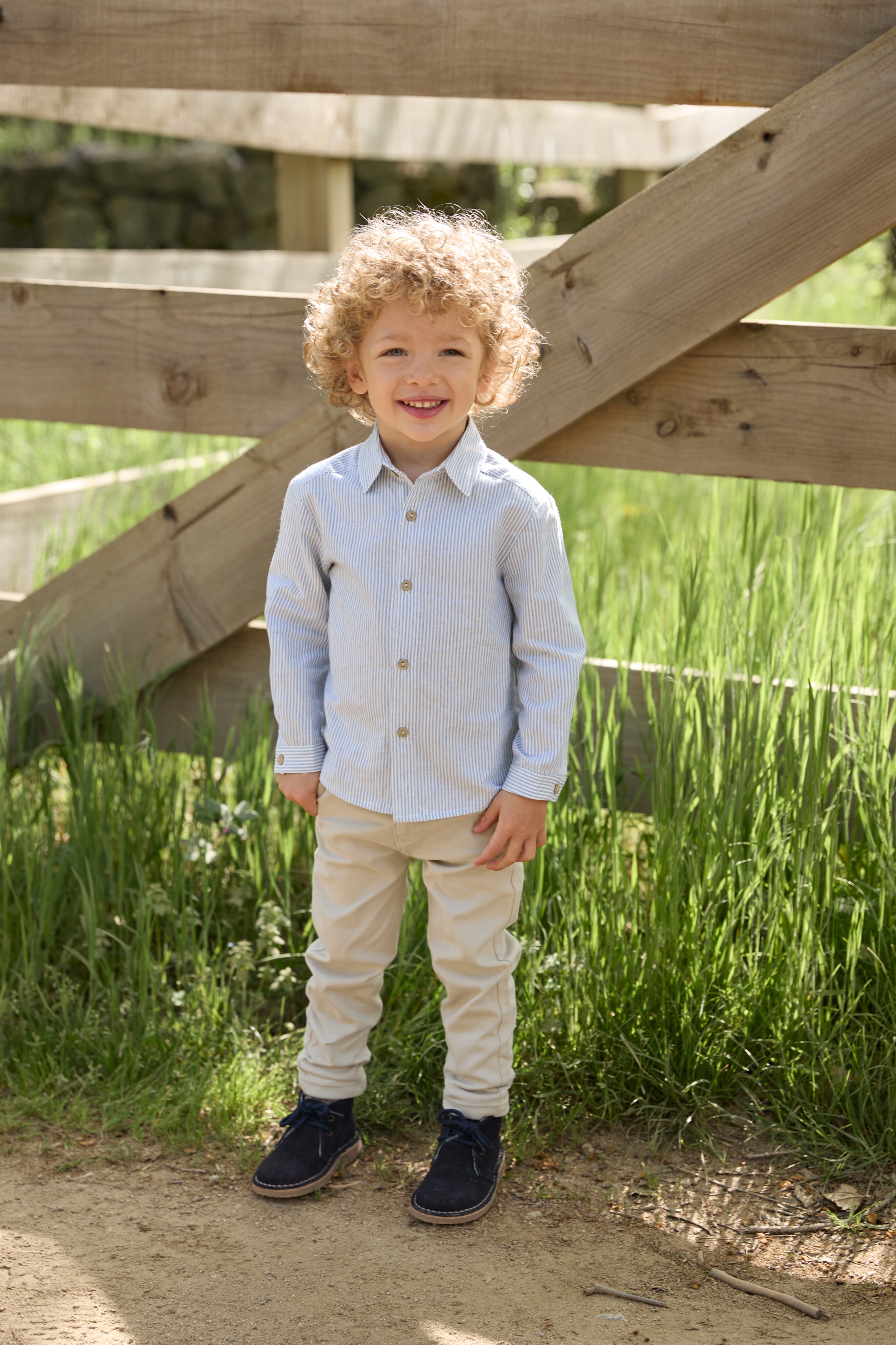 Camisa Infantil de Algodão Microestampada Às Riscas Azul-4