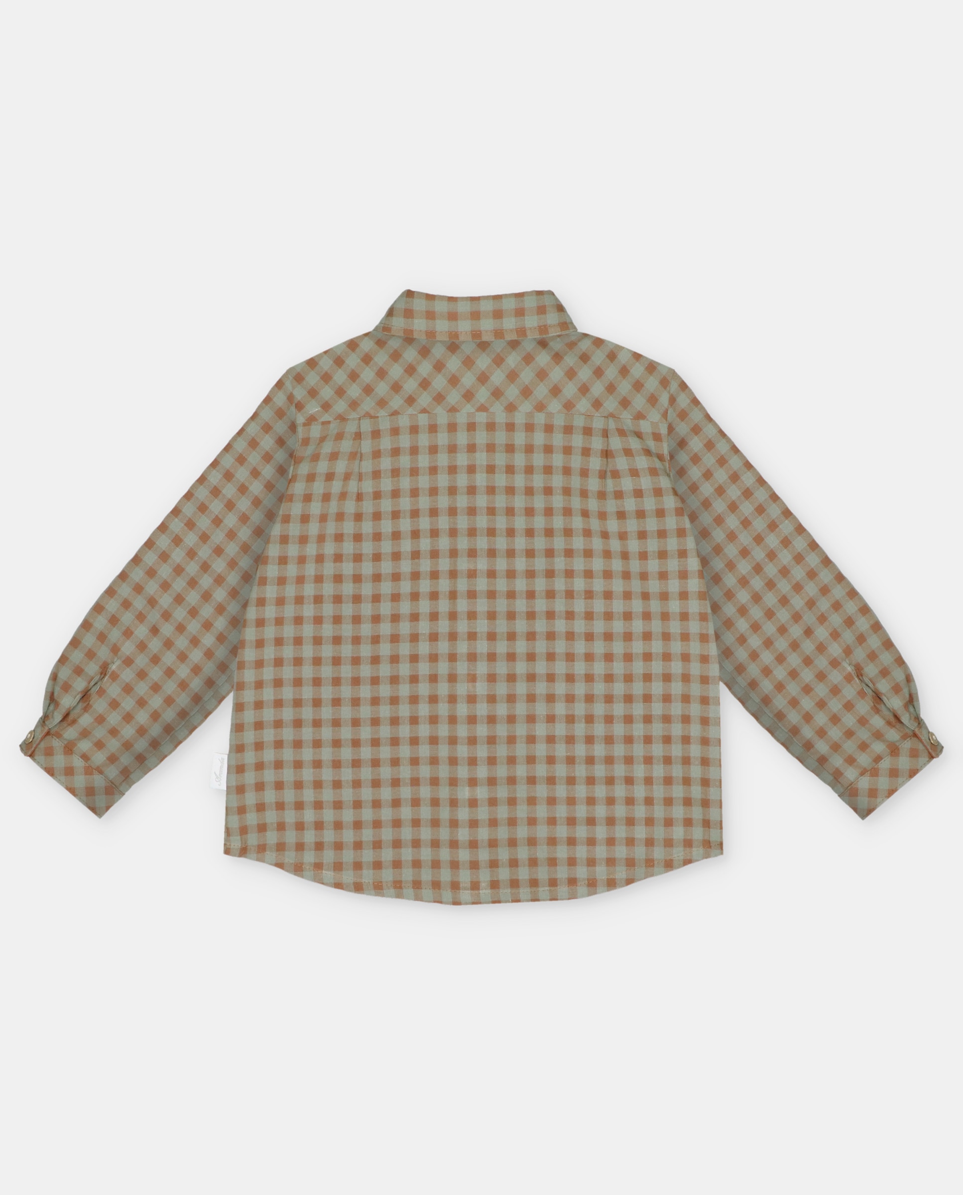 Camisa Infantil Microestampada Aos Quadrados Castanho-2