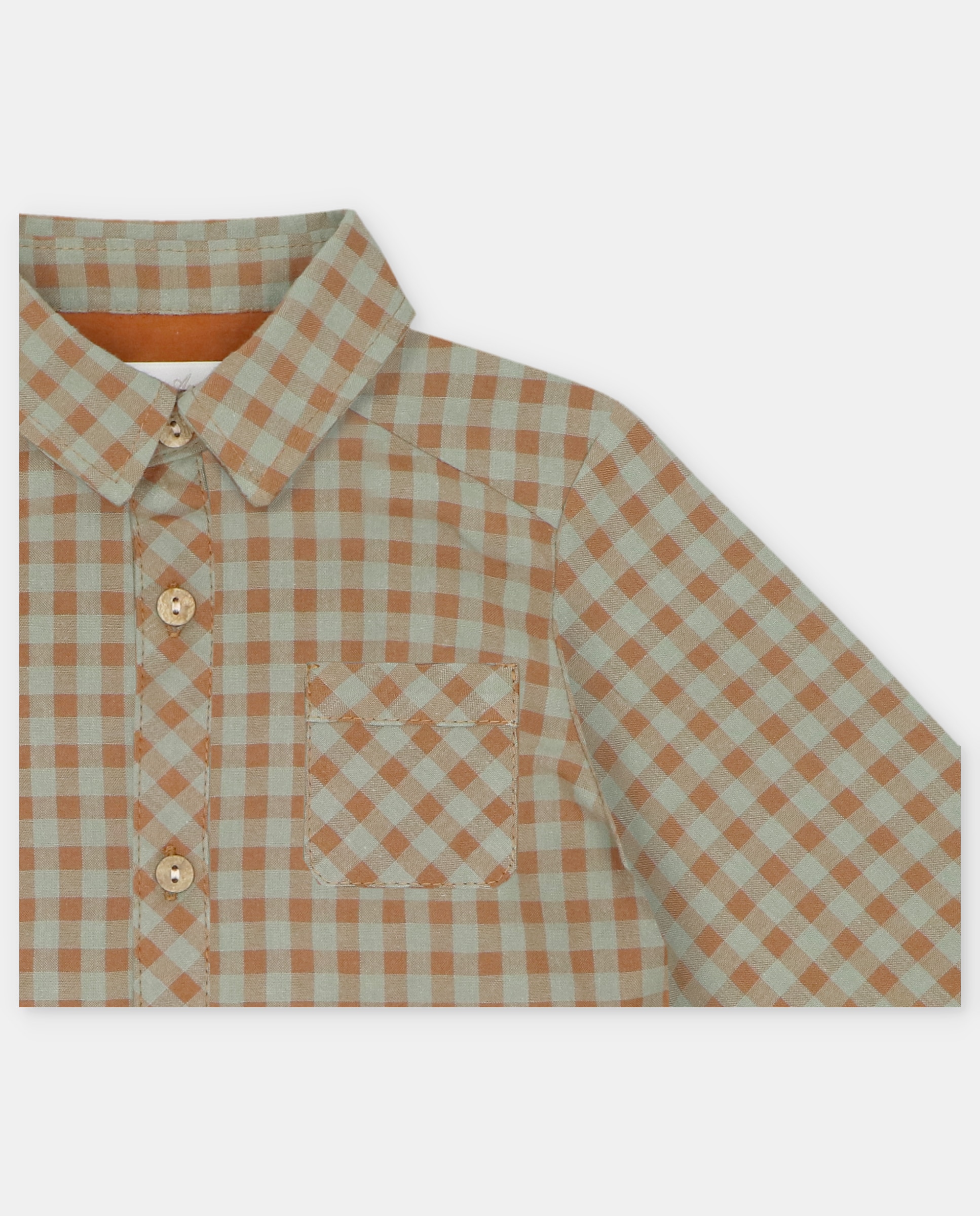Camisa Infantil Microestampada Aos Quadrados Castanho-3