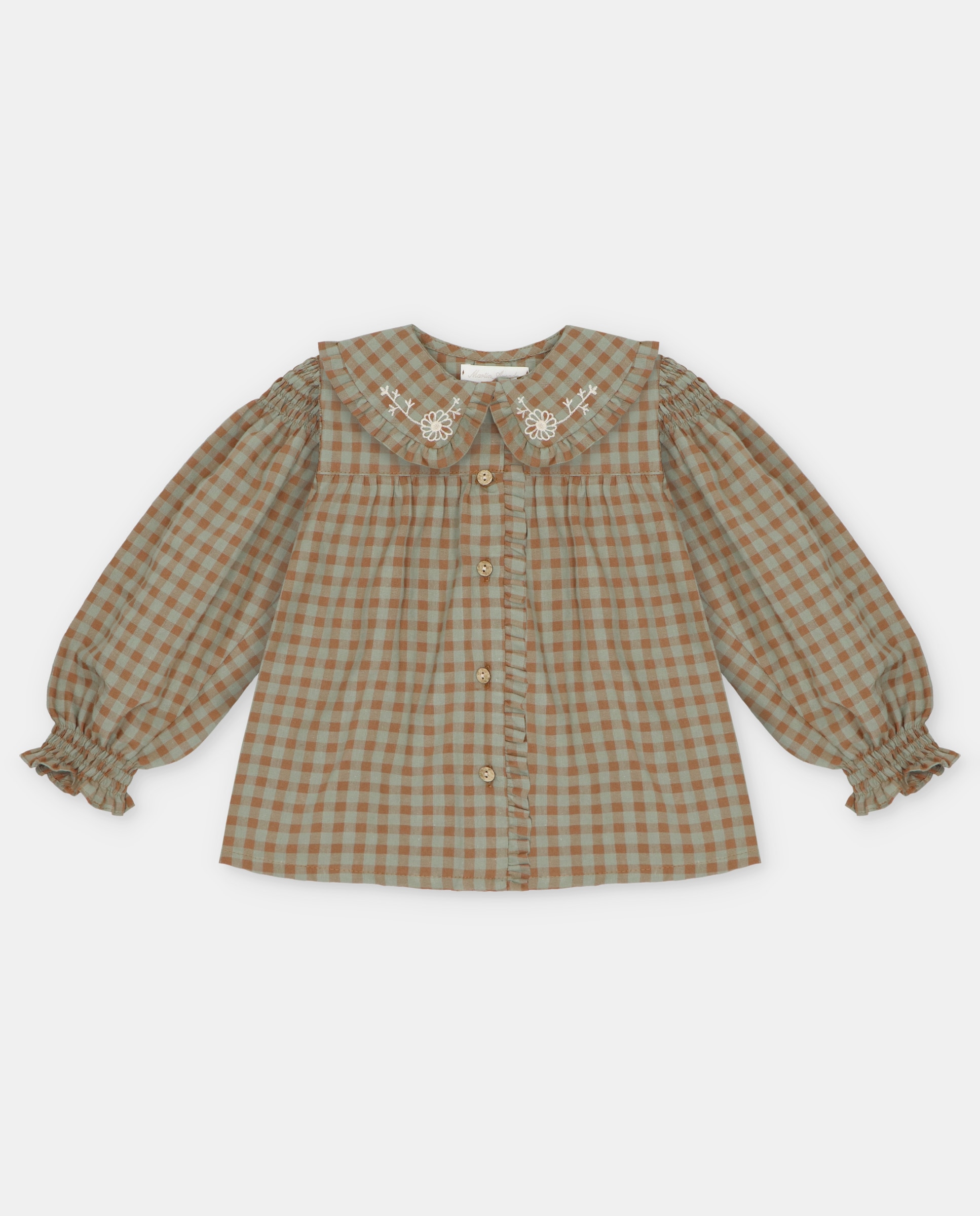 Imagem 0 de Camisa Infantil de Manga Comprida Microestampada Aos Quadrados com Gola com Desenho Bordado