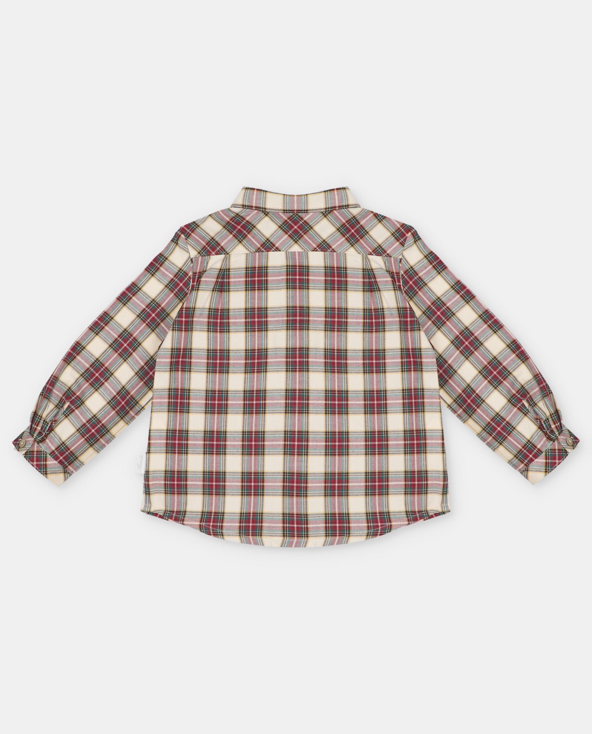 Camisa Infantil de Algodão Estampada Aos Quadrados com Bolso Bordeaux-2