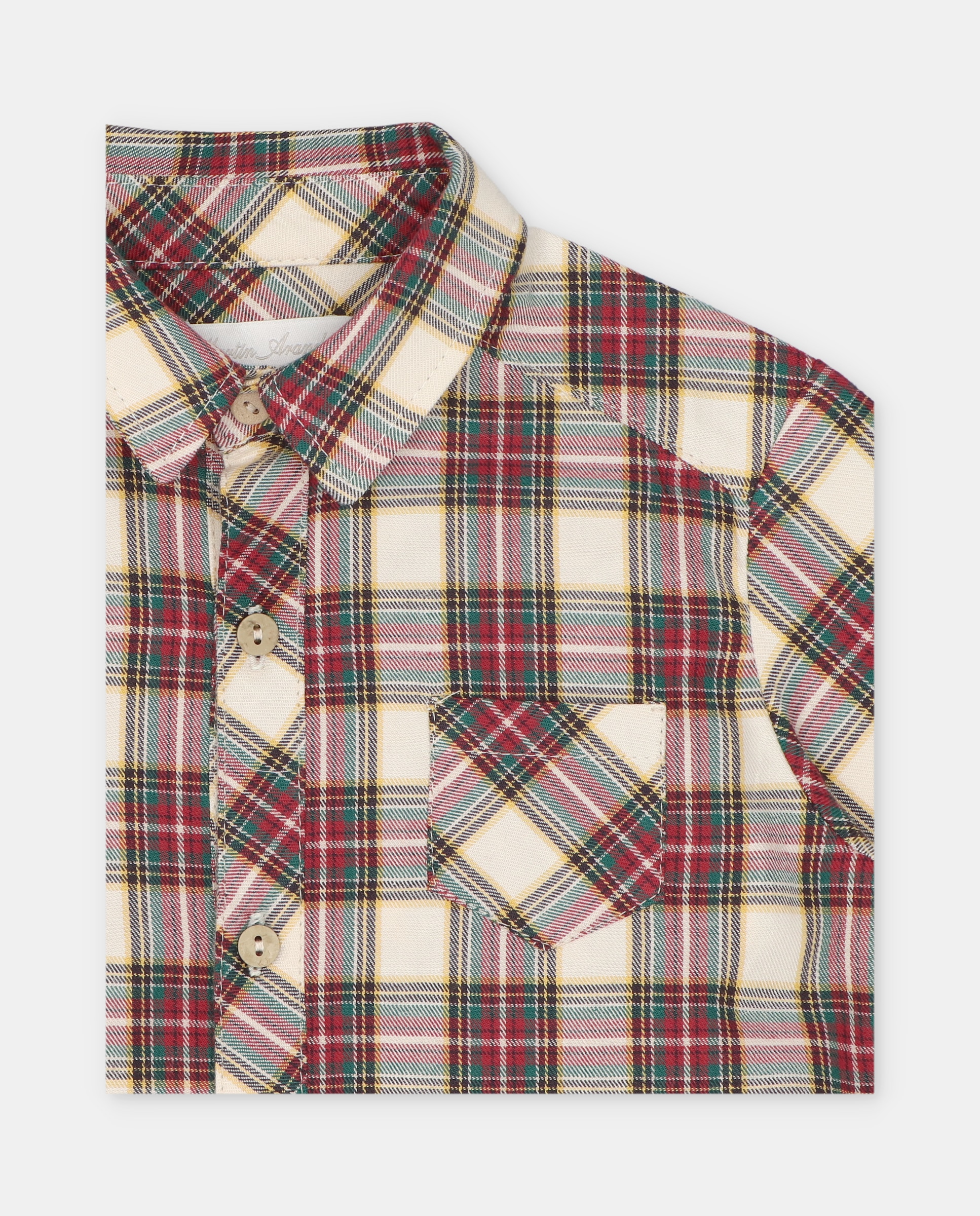 Camisa Infantil de Algodão Estampada Aos Quadrados com Bolso Bordeaux-3