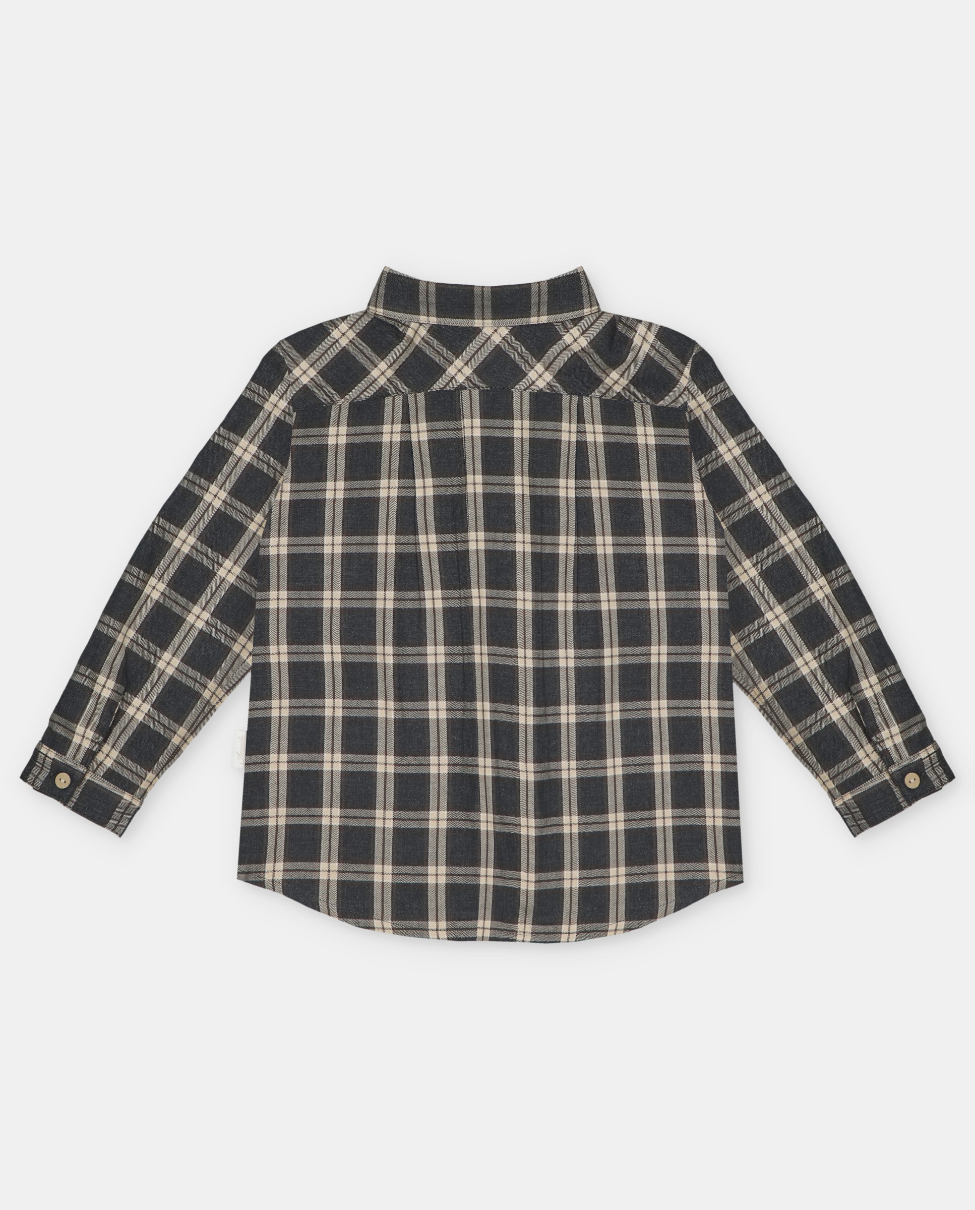 Camisa Infantil de Algodão Estampada Aos Quadrados com Bolso Castanho-escuro-2